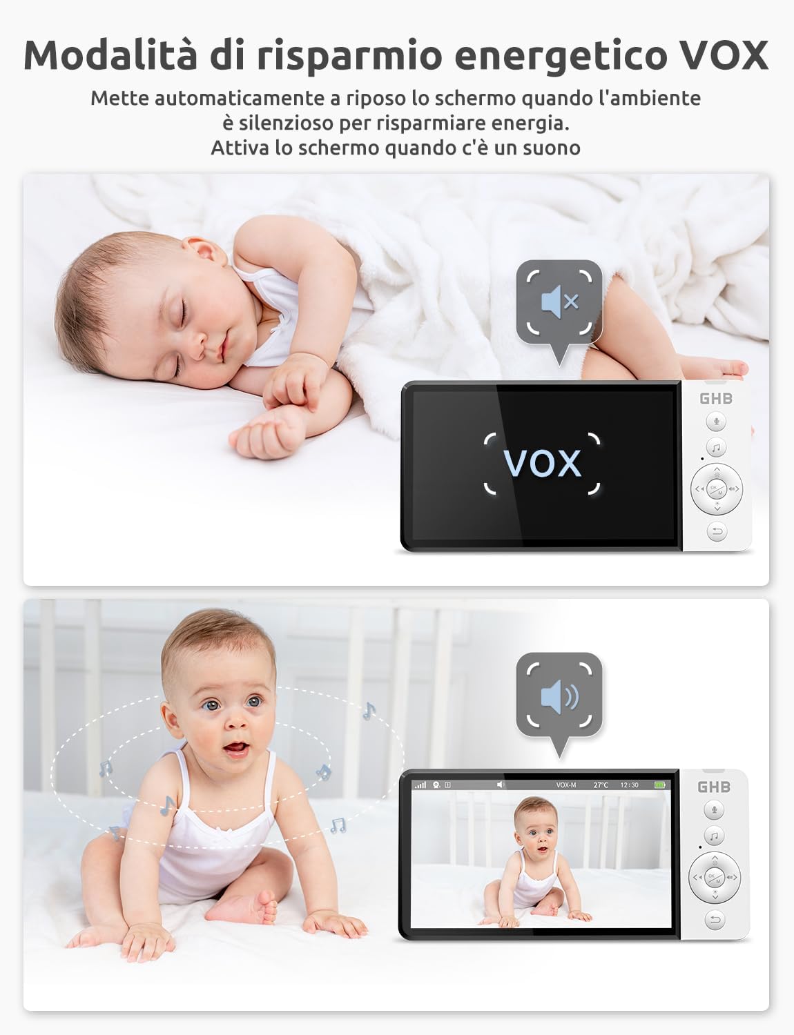 Ghb Baby Monitor Video 5" HD con Schermo IPS - immagine 4