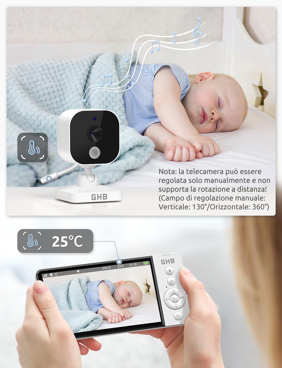 Ghb Baby Monitor Video 5" HD con Schermo IPS - immagine 8