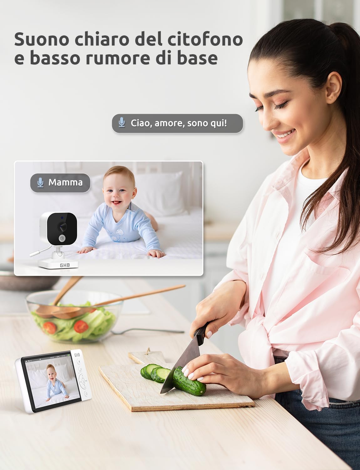 Ghb Baby Monitor Video 5" HD con Schermo IPS - immagine 9