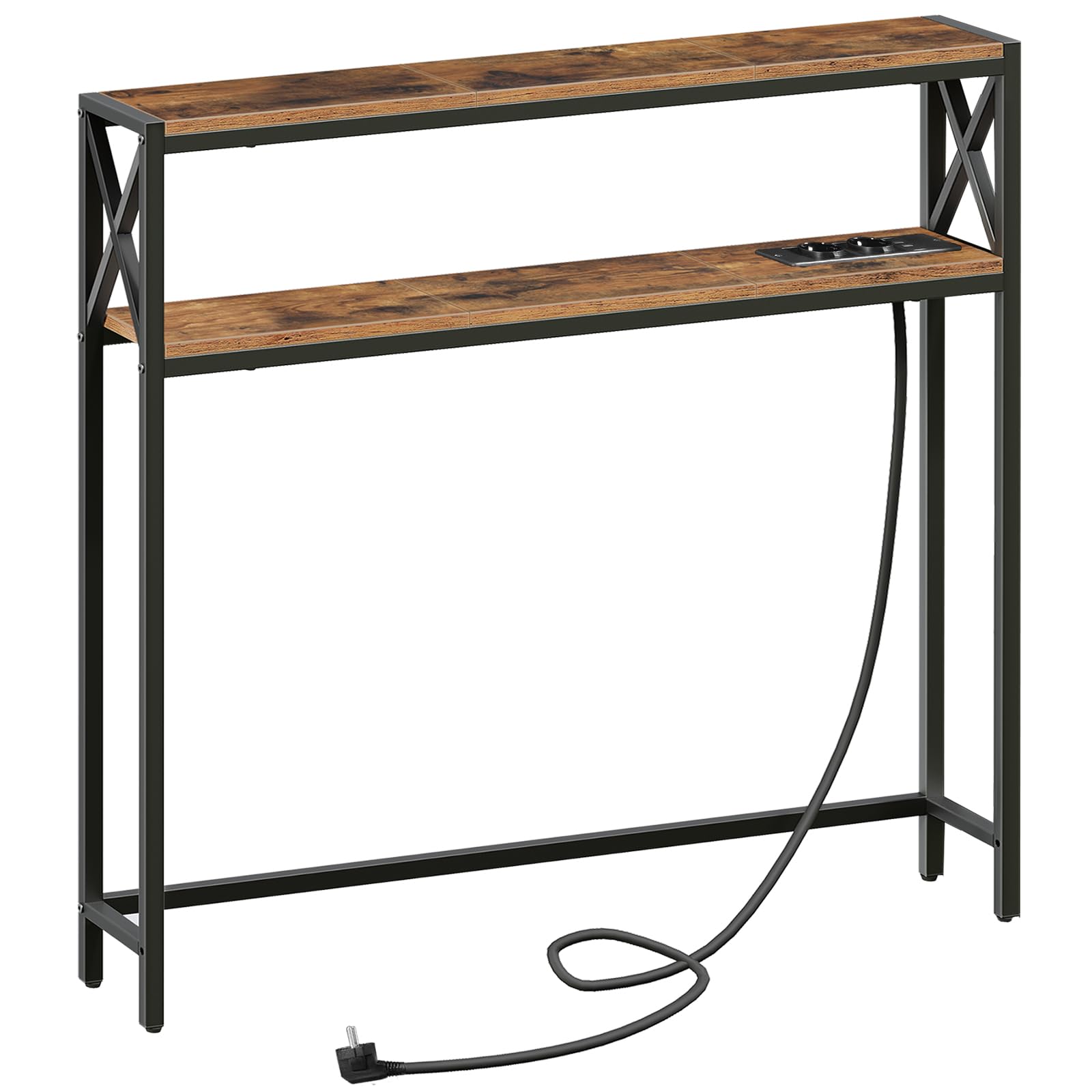 Tavolo Consolle 2 Livelli 100 cm con Prese USB, Marrone