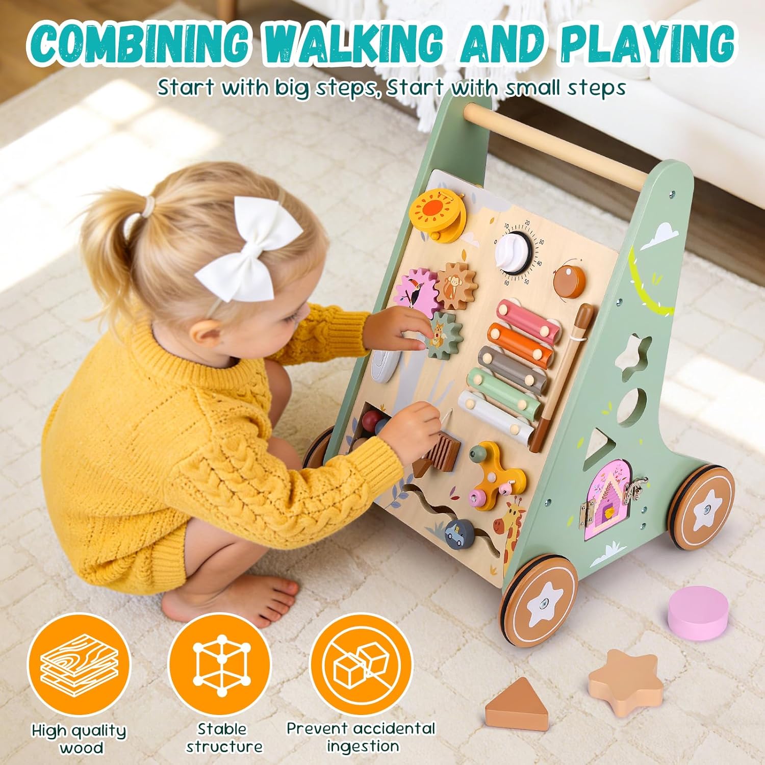 Highbird Carrello Primi Passi in Legno per Bambini - immagine 4