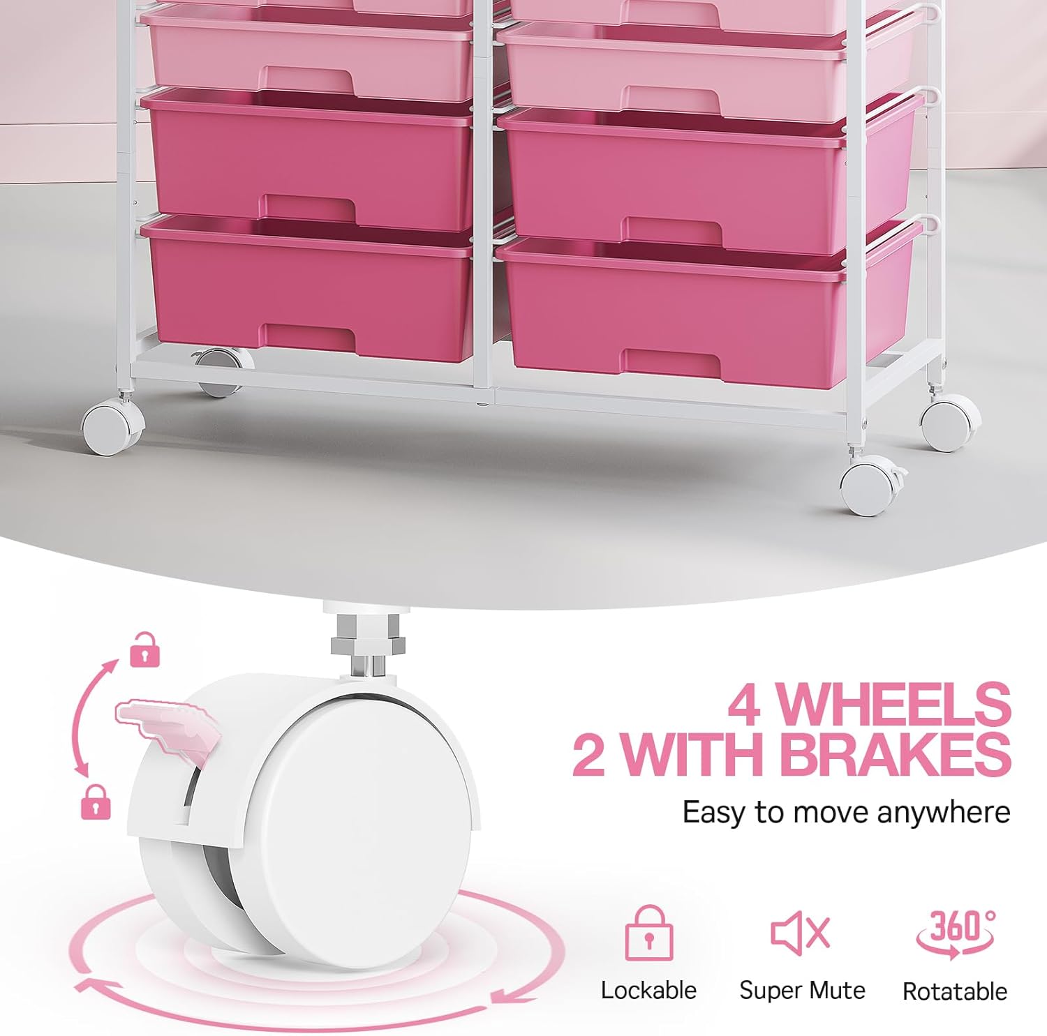 Carrello da Bagno con 12 Cassetti, Rosa - immagine 5