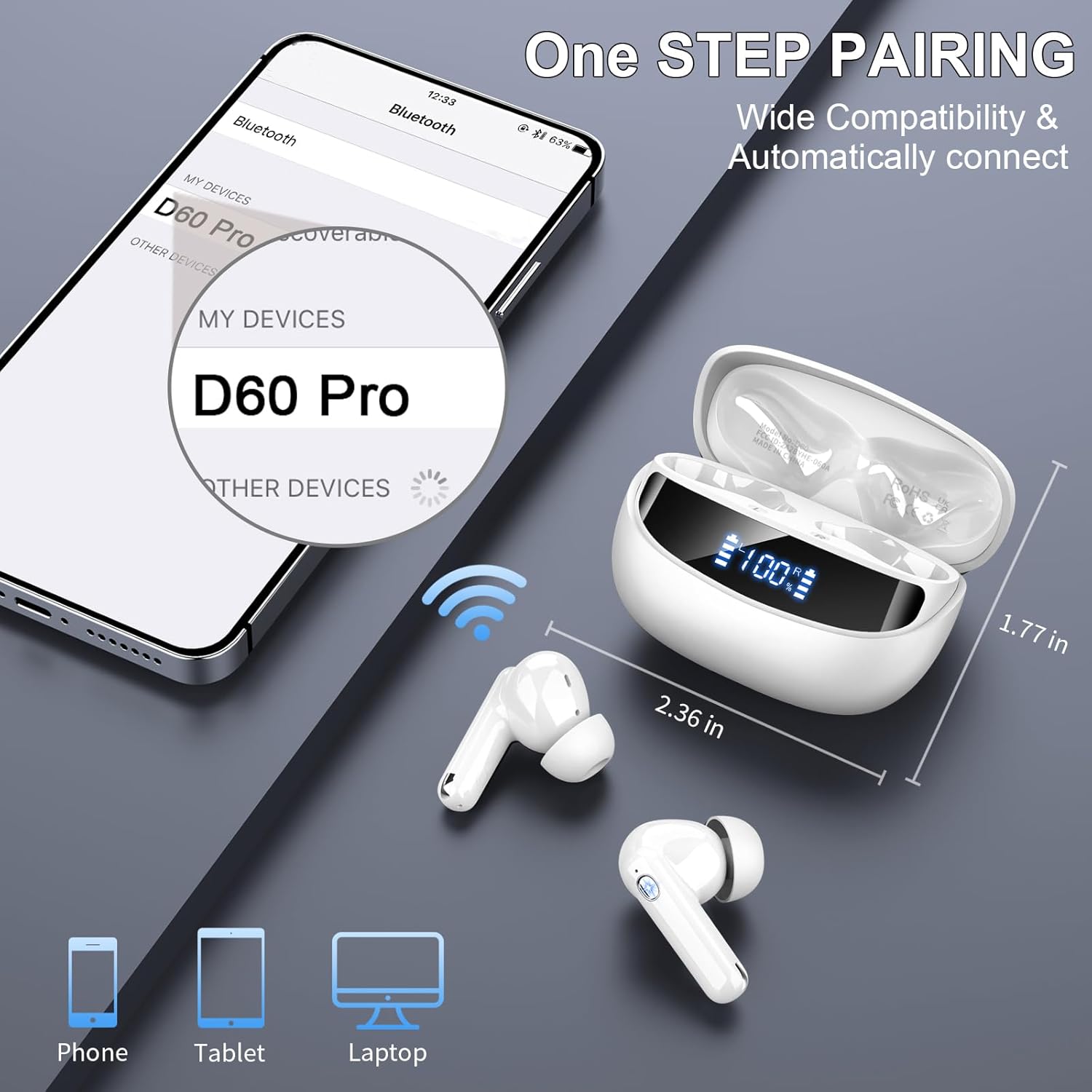 Nerunsa Cuffie Bluetooth In-Ear 49h con 4 Microfoni - immagine 4