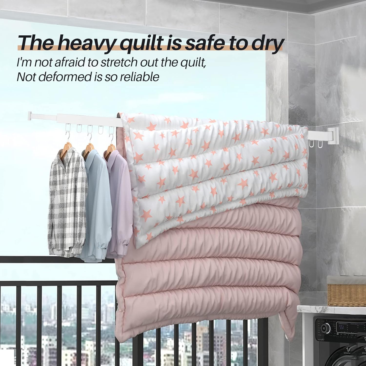 Stendino a Parete Richiudibile 128cm, Bianco - immagine 4