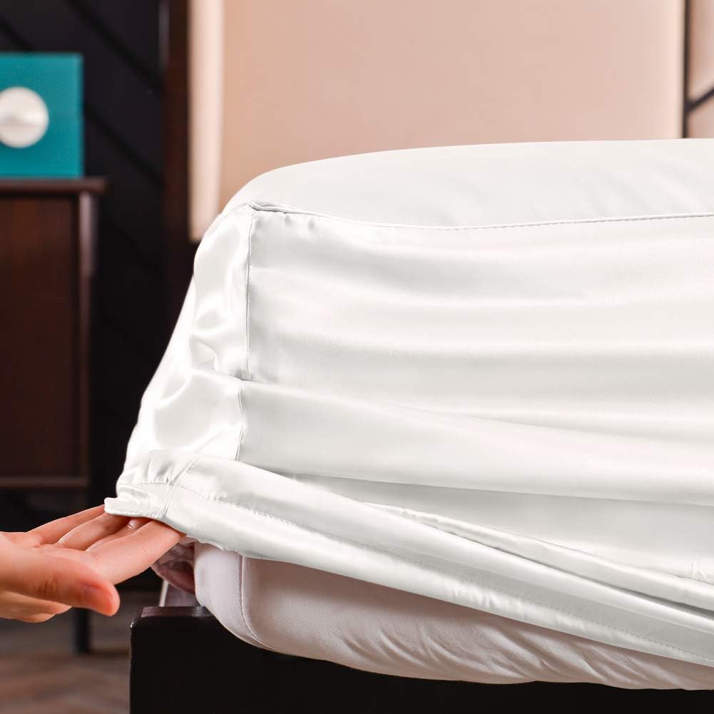 THXSILK Lenzuolo con Angoli in Seta 140x200 cm, Bianco - immagine 4