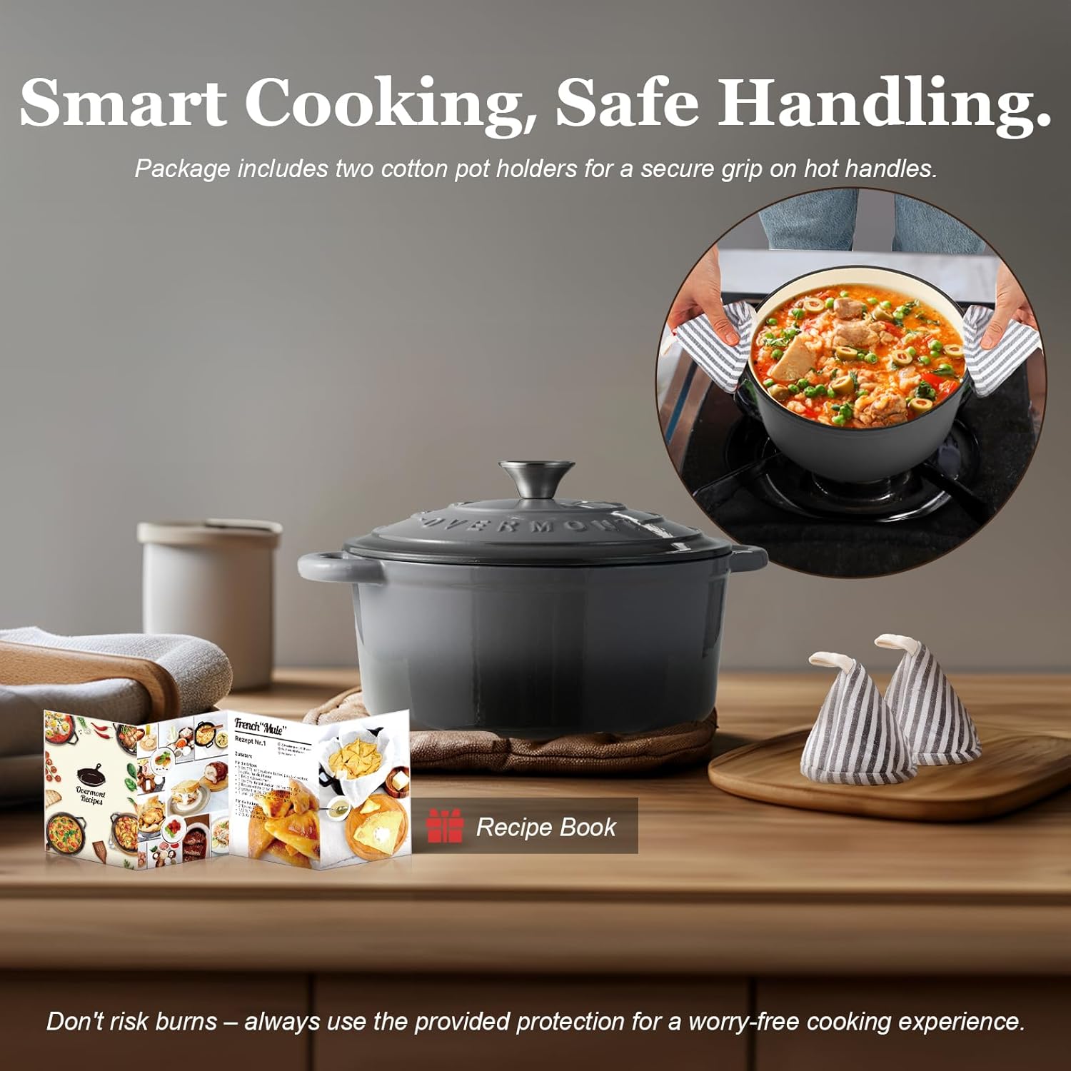 Overmont Casseruola in Ghisa Smaltata Ø26 CM, Grigio - immagine 6