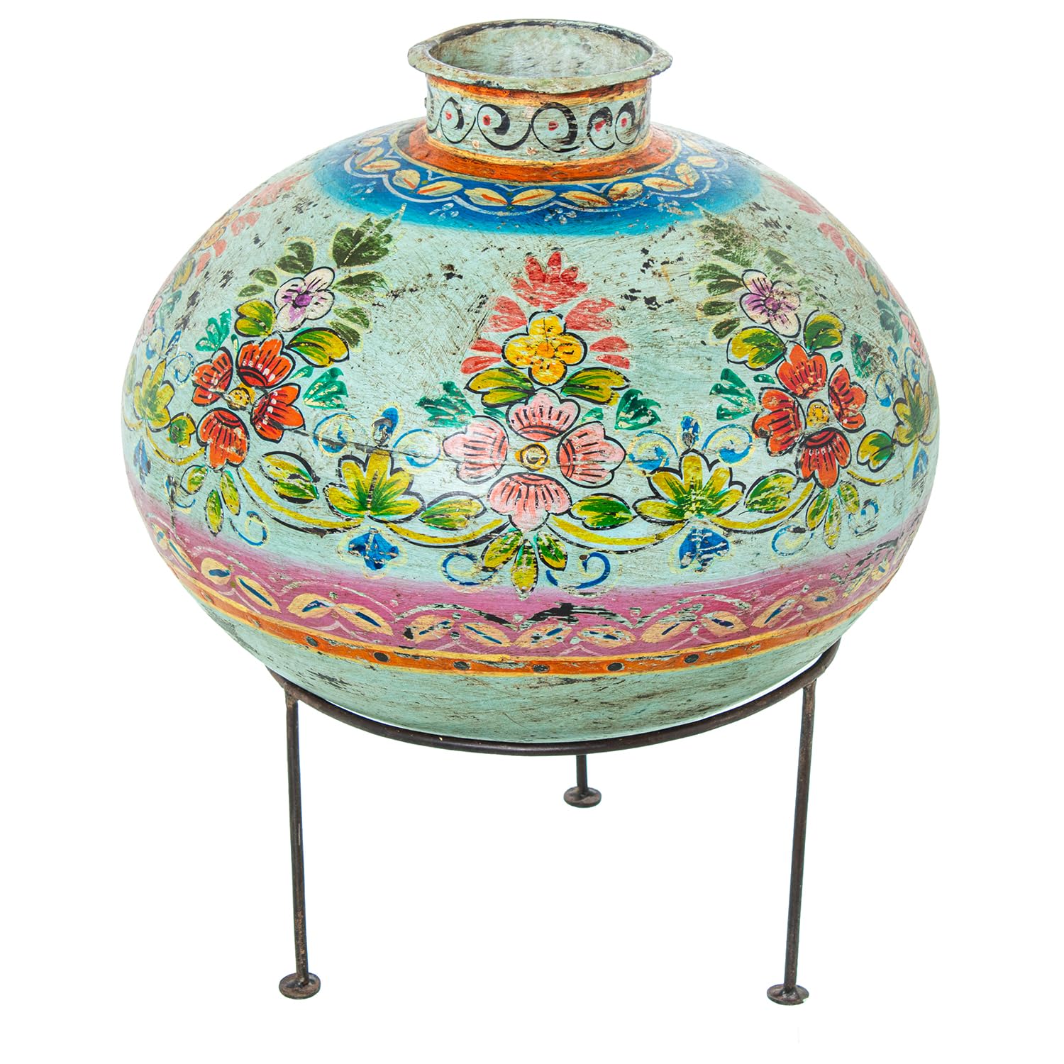 JARRÓN METAL DECORADO C/PIE_°40X42CM MEDIDA DEL CONJUNTO