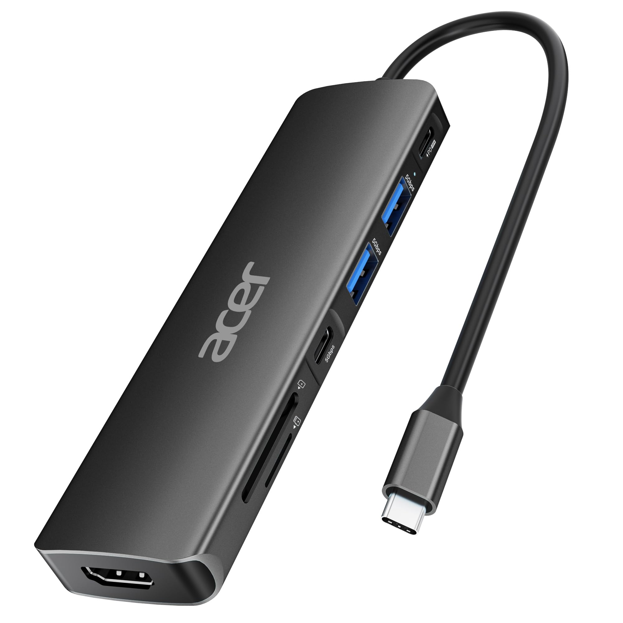 Acer Hub USB C 7 in 1 con 4K HDMI e PD 100W, Nero