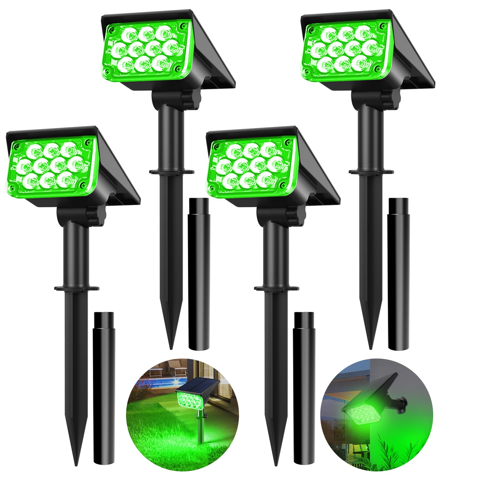 T-sun Spot Solare Esterno Verde 4 Pezzi, 2 Modalità
