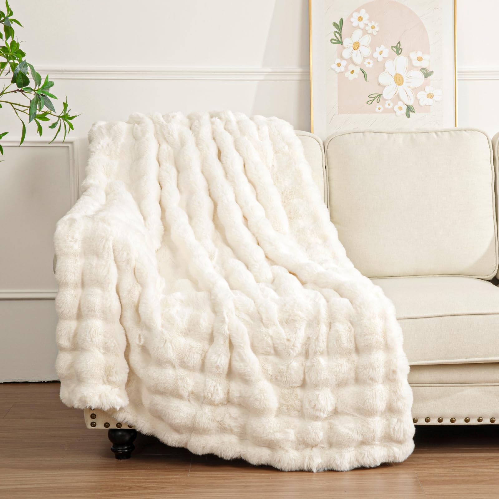 Coperta Plaid Pile Pesante 127 x 152 cm, Plaid Divano Pelliccia di Coniglio Finta Flanella Reversibile Coperta Divano Invernale Morbida e Calda, Piccola Coperta Letto Singolo in Pile Pelosa