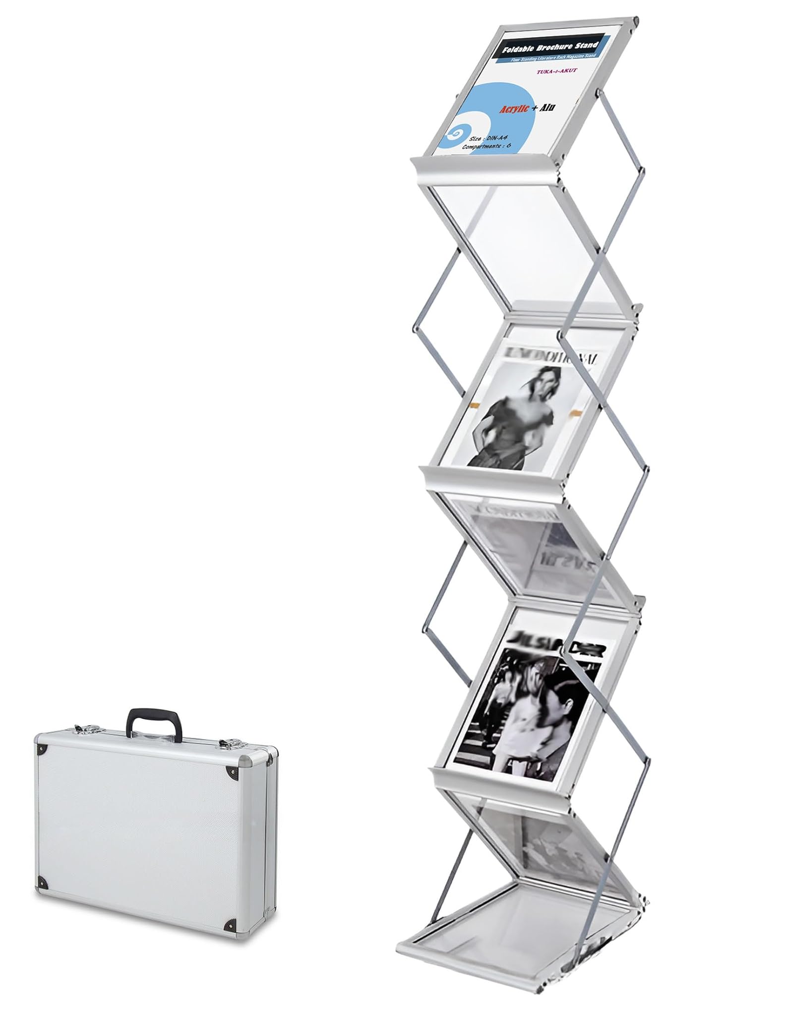 TUKA-i-AKUT Espositore Brochure Pieghevole 6 Scomparti A4, Argento