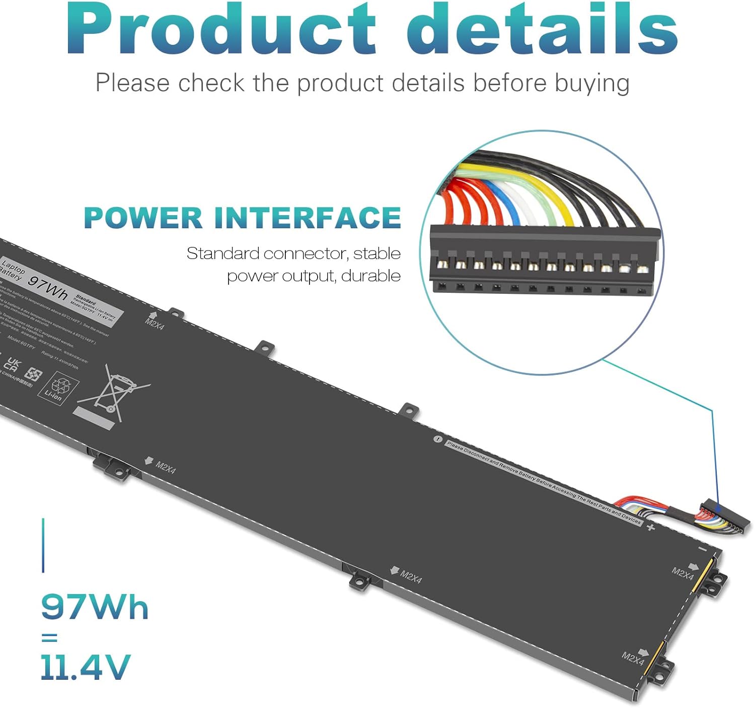 Asuncell Batteria 11.4V/97Wh 6GTPY per Dell XPS 15 - immagine 6