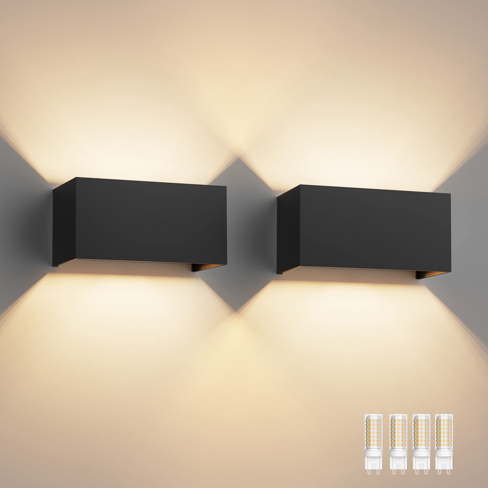 Klighten 2PCS Lampada da Parete Interno/Esterno 18W, Nero