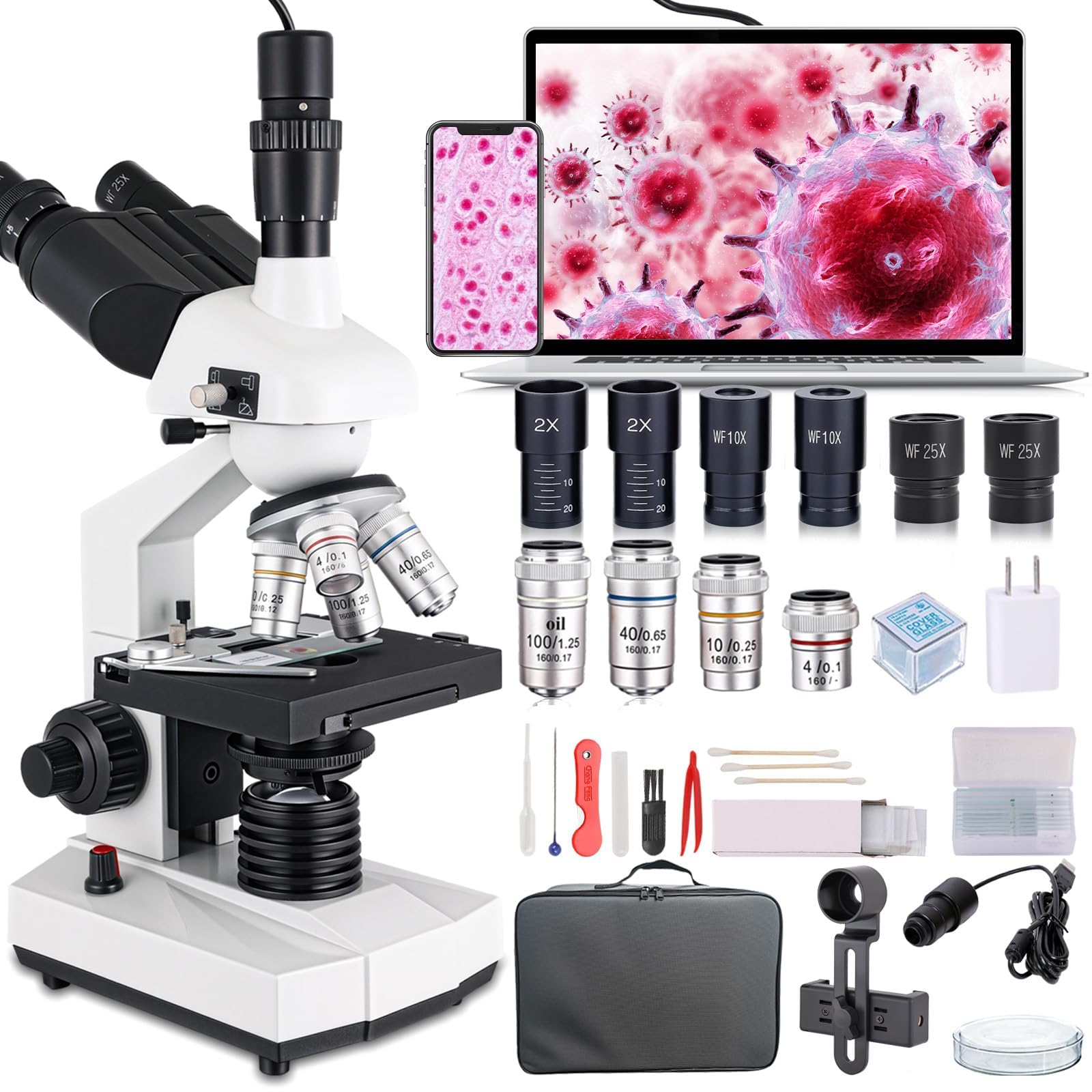 Microscopio Ottico Trinoculare 40x-5000x Professionale