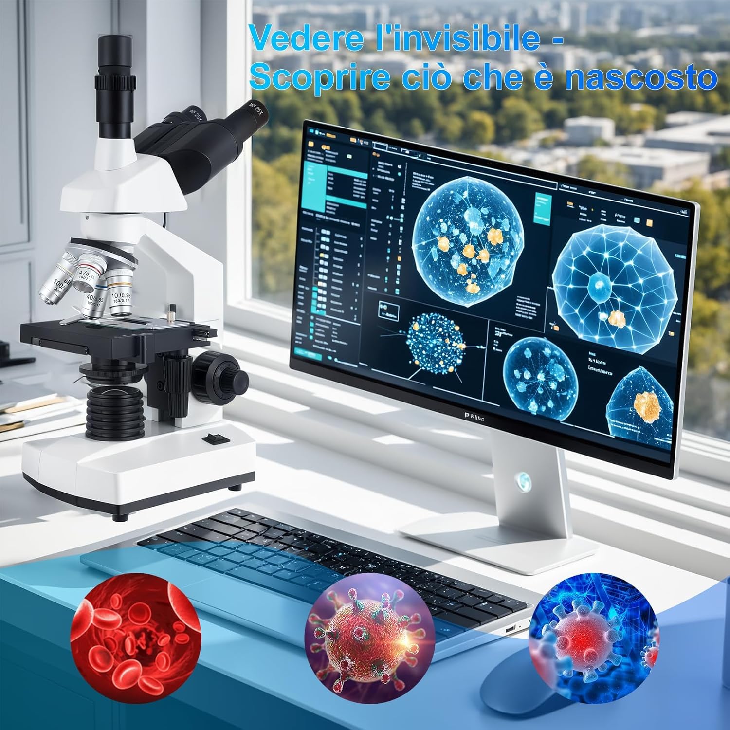 Microscopio Ottico Trinoculare 40x-5000x Professionale - immagine 2