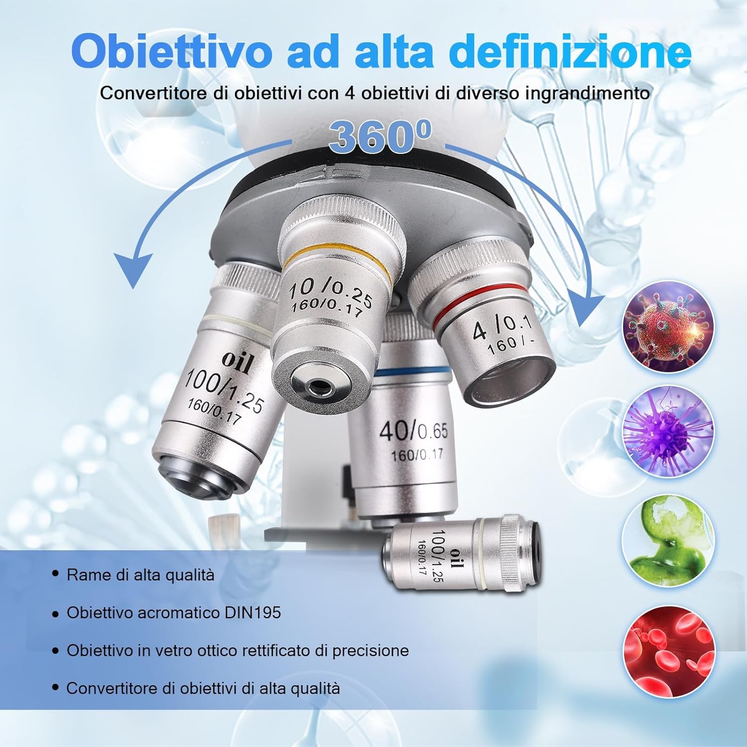 Microscopio Ottico Trinoculare 40x-5000x Professionale - immagine 3