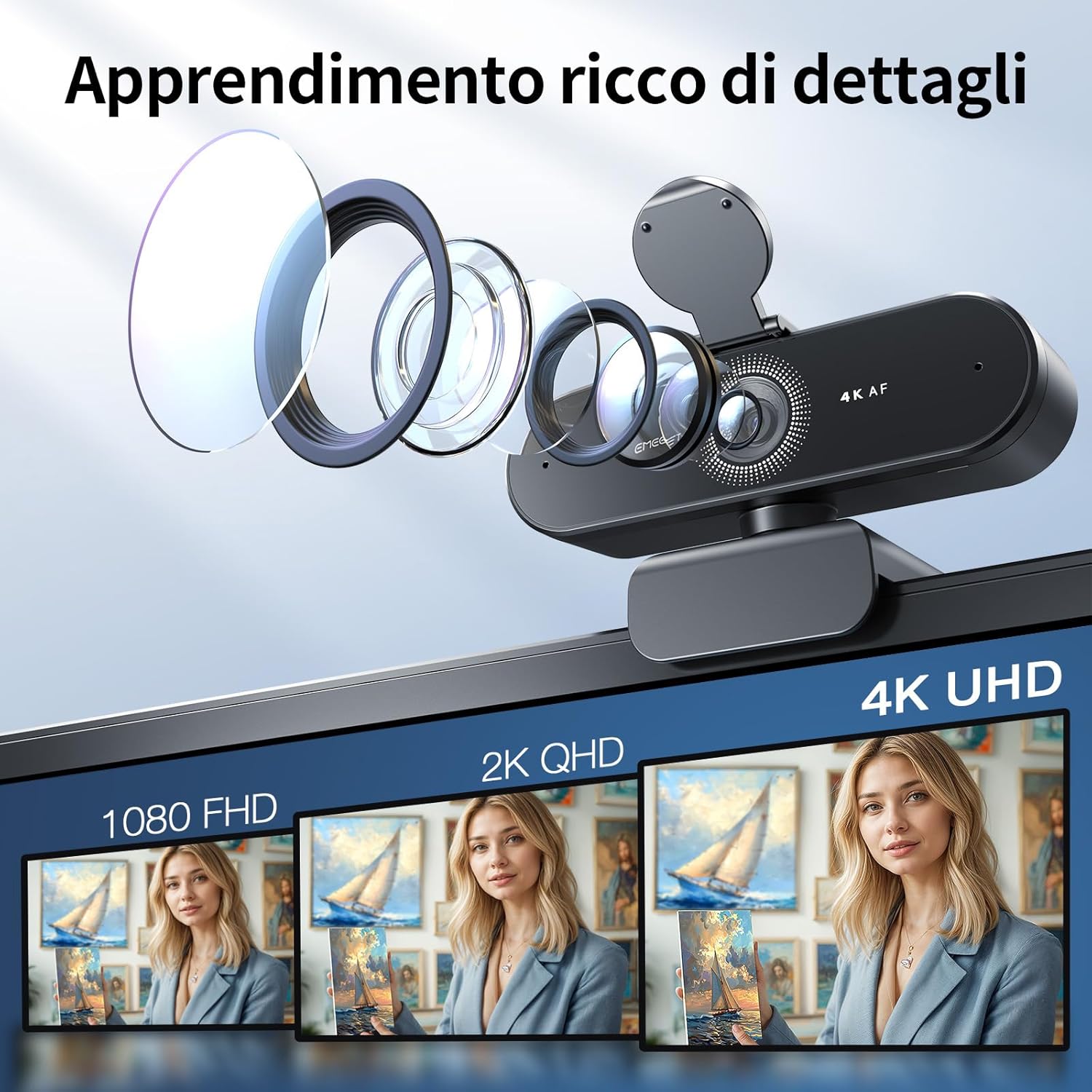 Emeet Webcam Nova 4K con 2 Microfoni Cancellazione Rumore - immagine 2