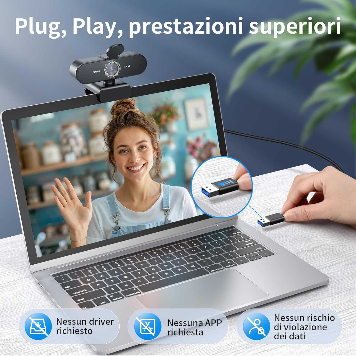 Emeet Webcam Nova 4K con 2 Microfoni Cancellazione Rumore - immagine 3