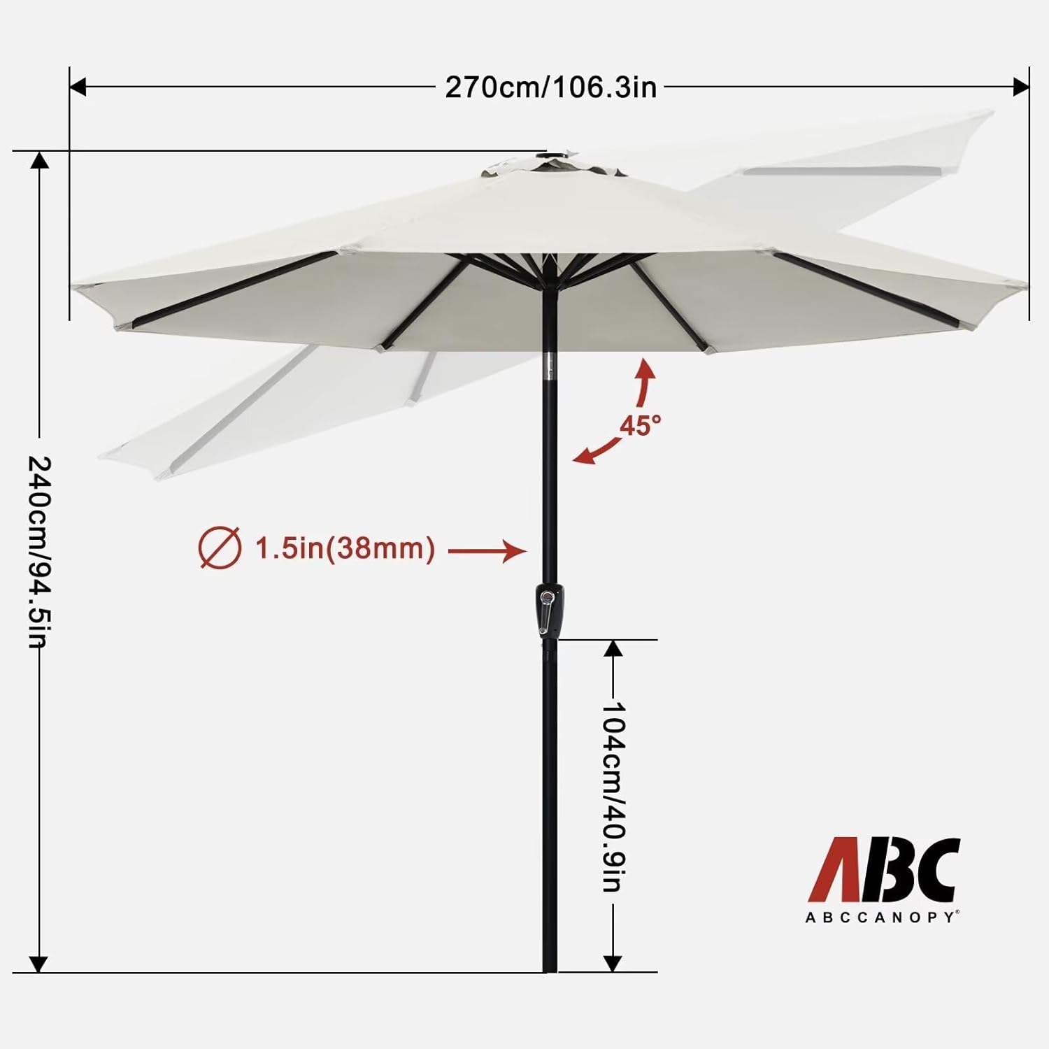 Abccanopy Ombrellone da Esterno Idrorepellente 270cm - immagine 2