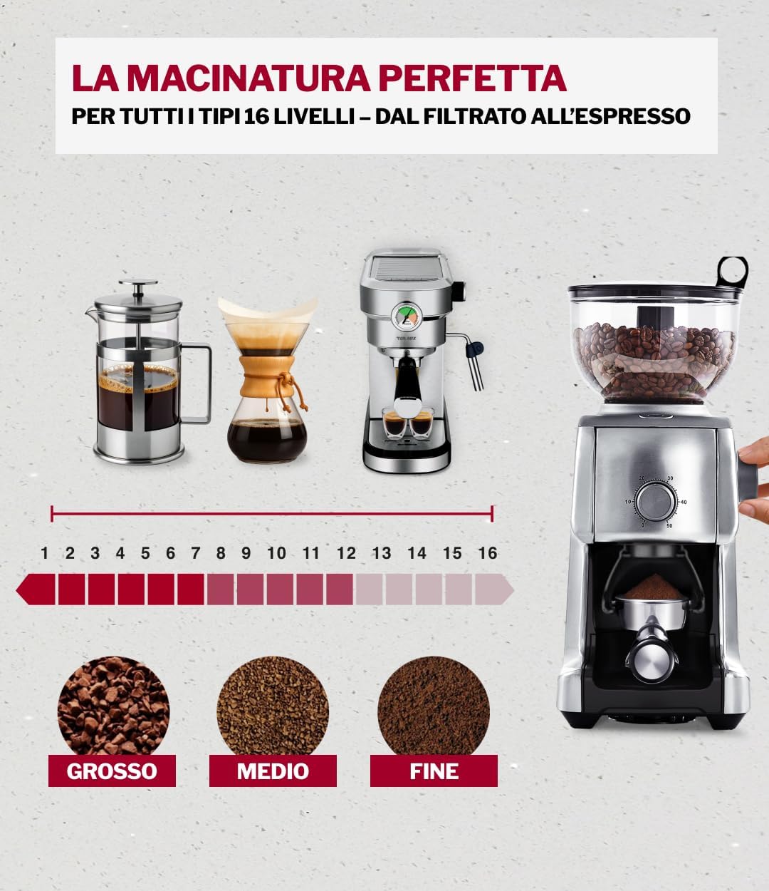 Turmix TX 190 - Macina Caffè Elettrico 130W Cromato - immagine 3