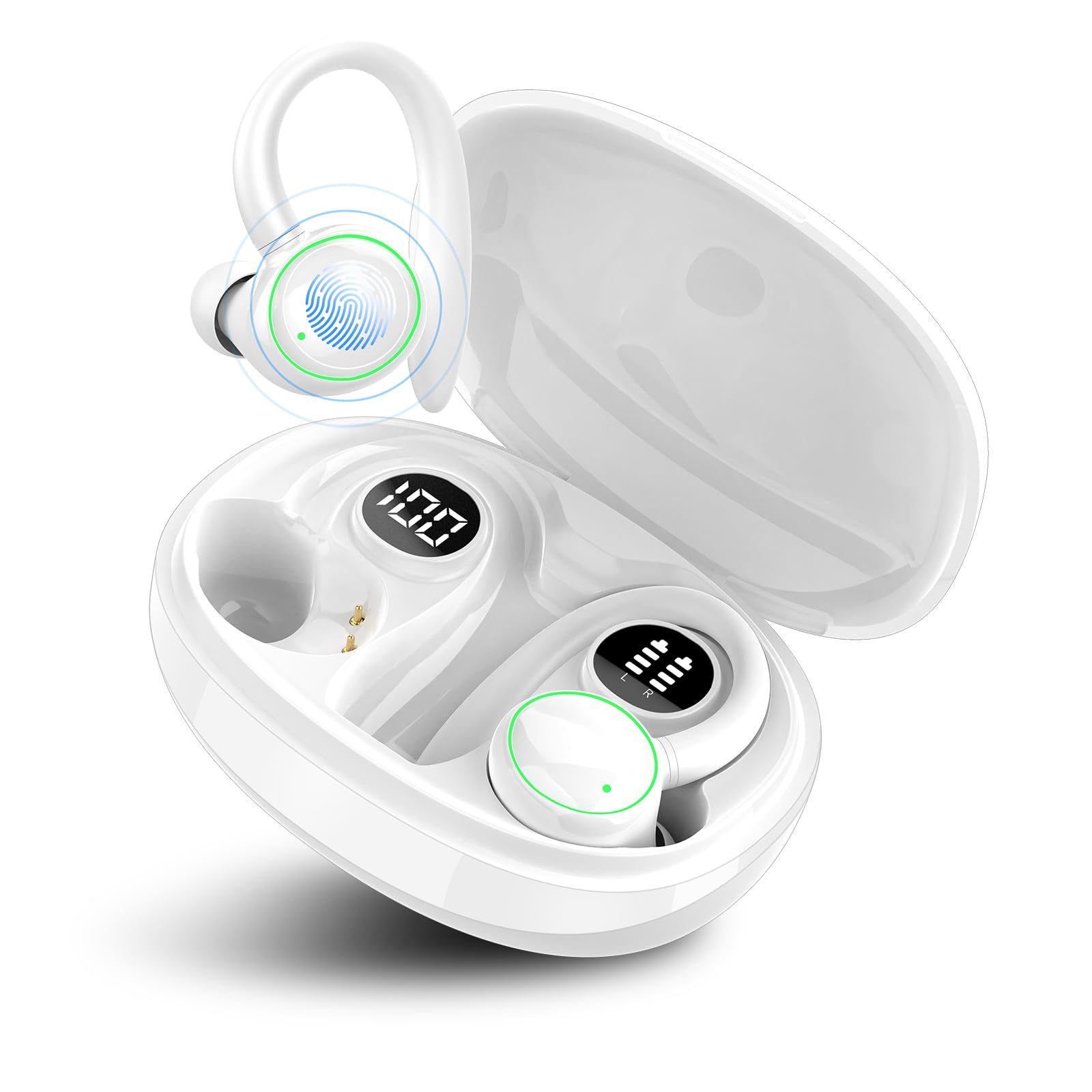 Cuffie Bluetooth Sport Auricolari Wireless 48 Ore, Bianco