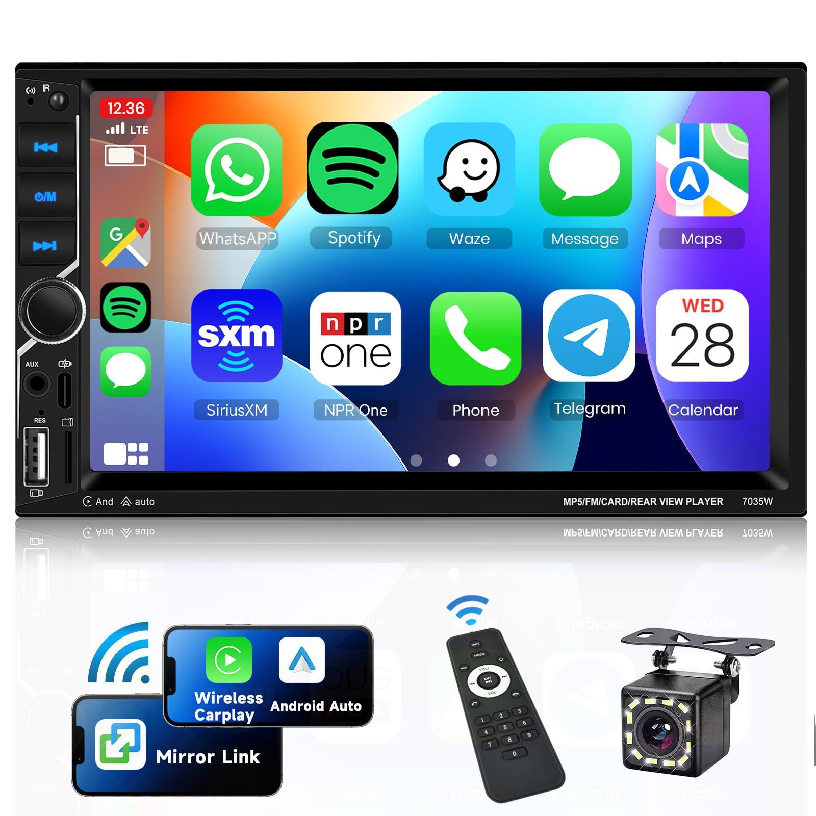 Vechtel Autoradio 2 Din Wireless Carplay Android Auto 7 Pollici