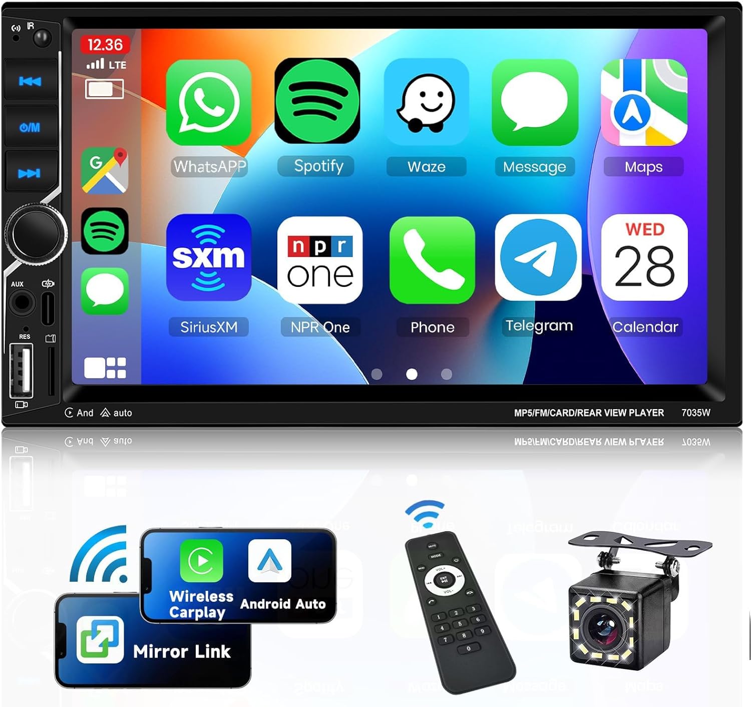 Vechtel Autoradio 2 Din Wireless Carplay Android Auto 7 Pollici - immagine 1