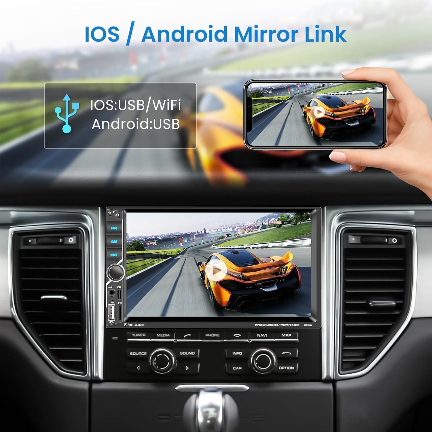 Vechtel Autoradio 2 Din Wireless Carplay Android Auto 7 Pollici - immagine 3