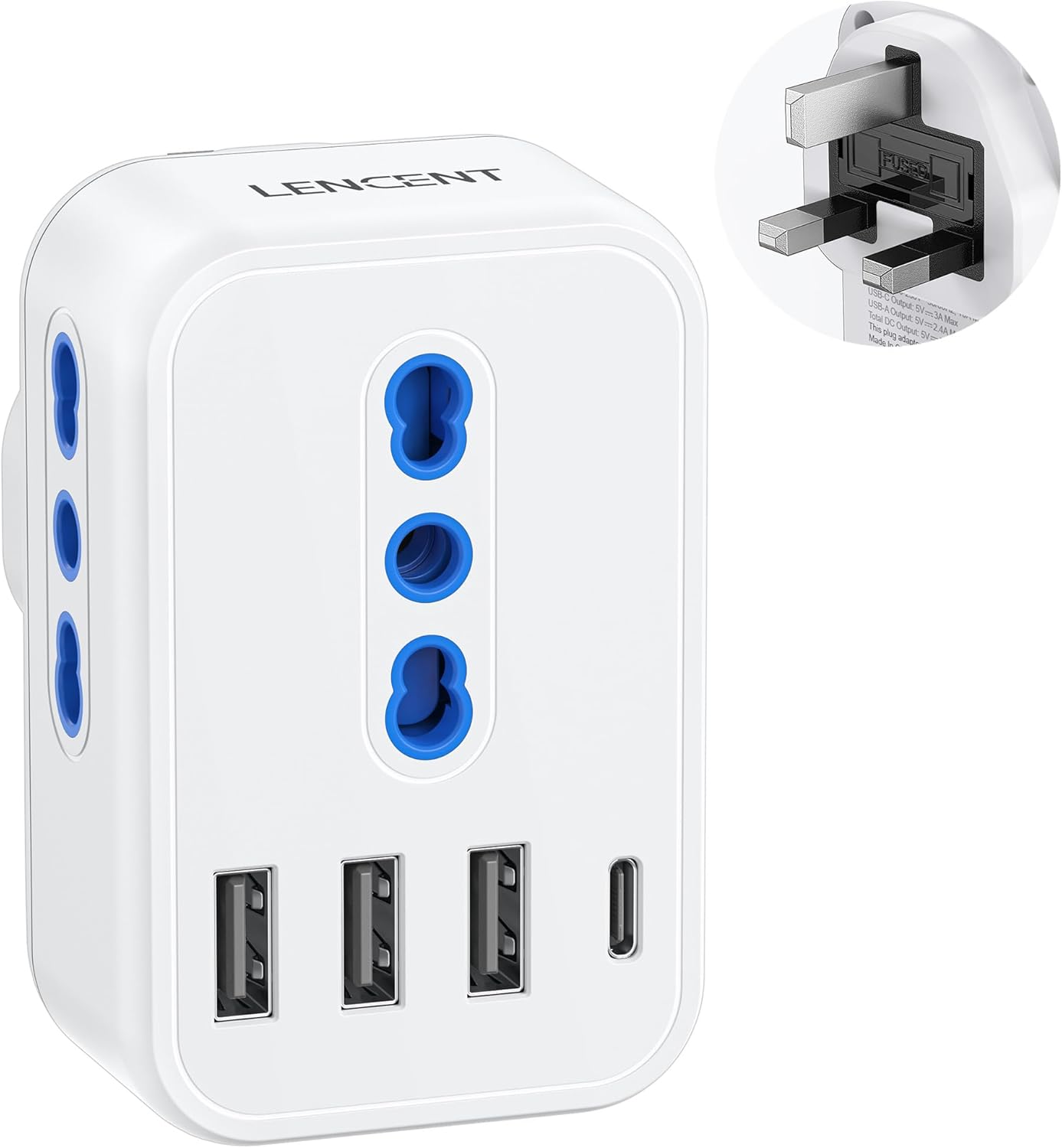 Lencent Adattatore Presa Inglese da Viaggio 2500W - immagine 1