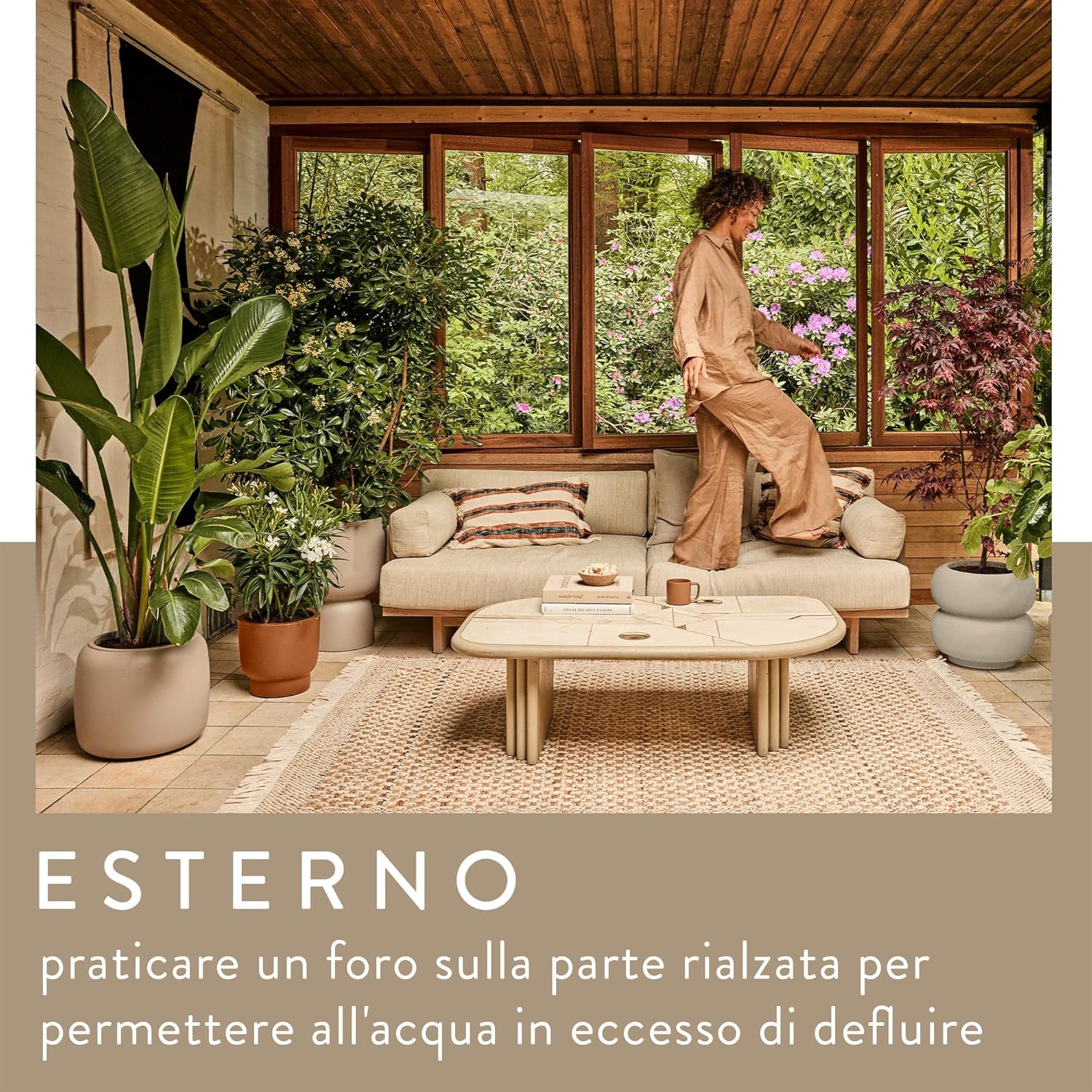 elho Amber Beads Medium 40 - Vaso per Piante Ø 39,2 cm, Beige - immagine 5