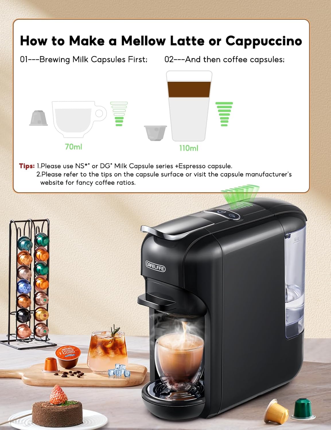 Cafelffe Macchina da Caffè 5 in 1 MK606 19 bar, Nera - immagine 6