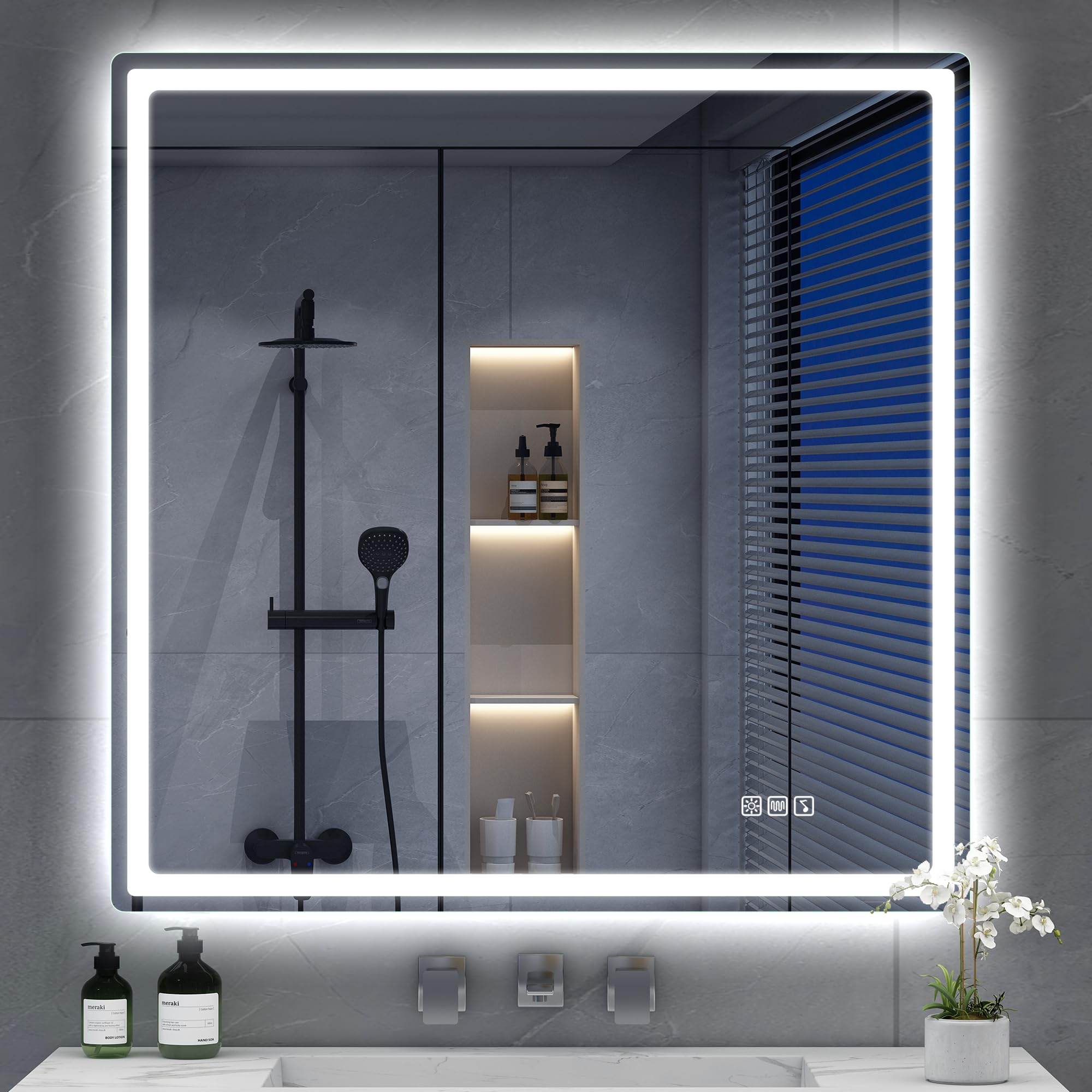 S'bagno Specchio Bagno LED 80x80cm con Bluetooth