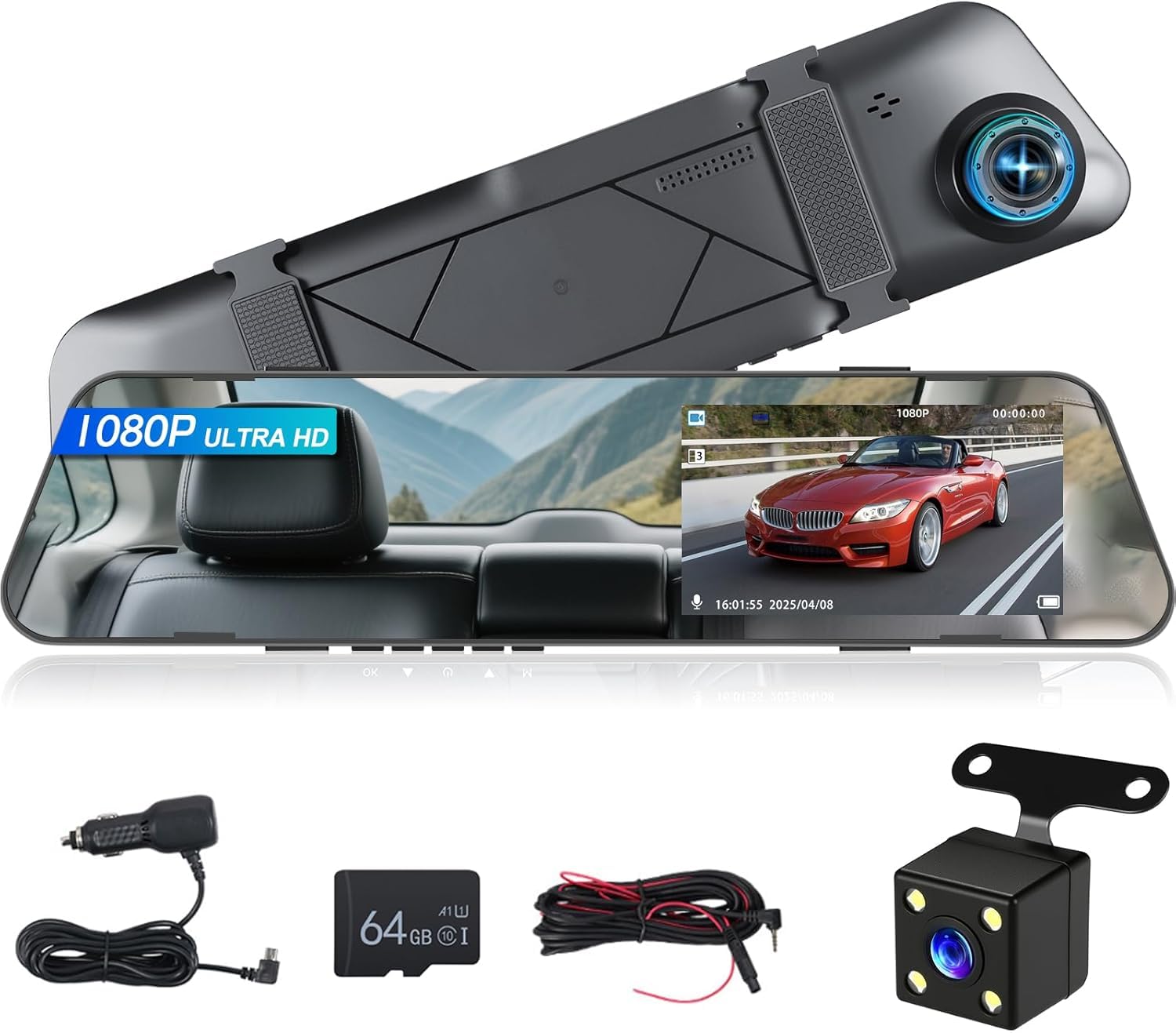 Nhopeew Dash Cam 1080P con Specchio 4,5 pollici