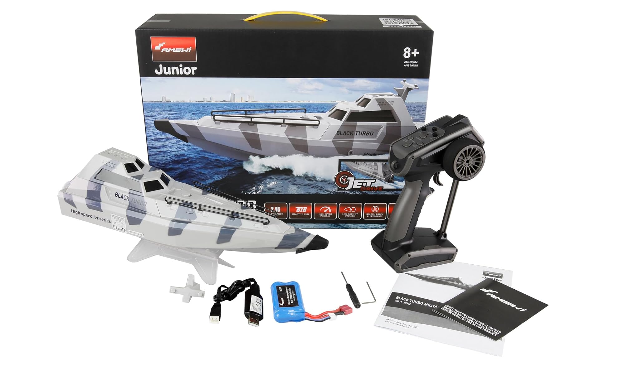 Amewi Black Turbo - Barca Militare RC 28km/h, Grigio Mimetico