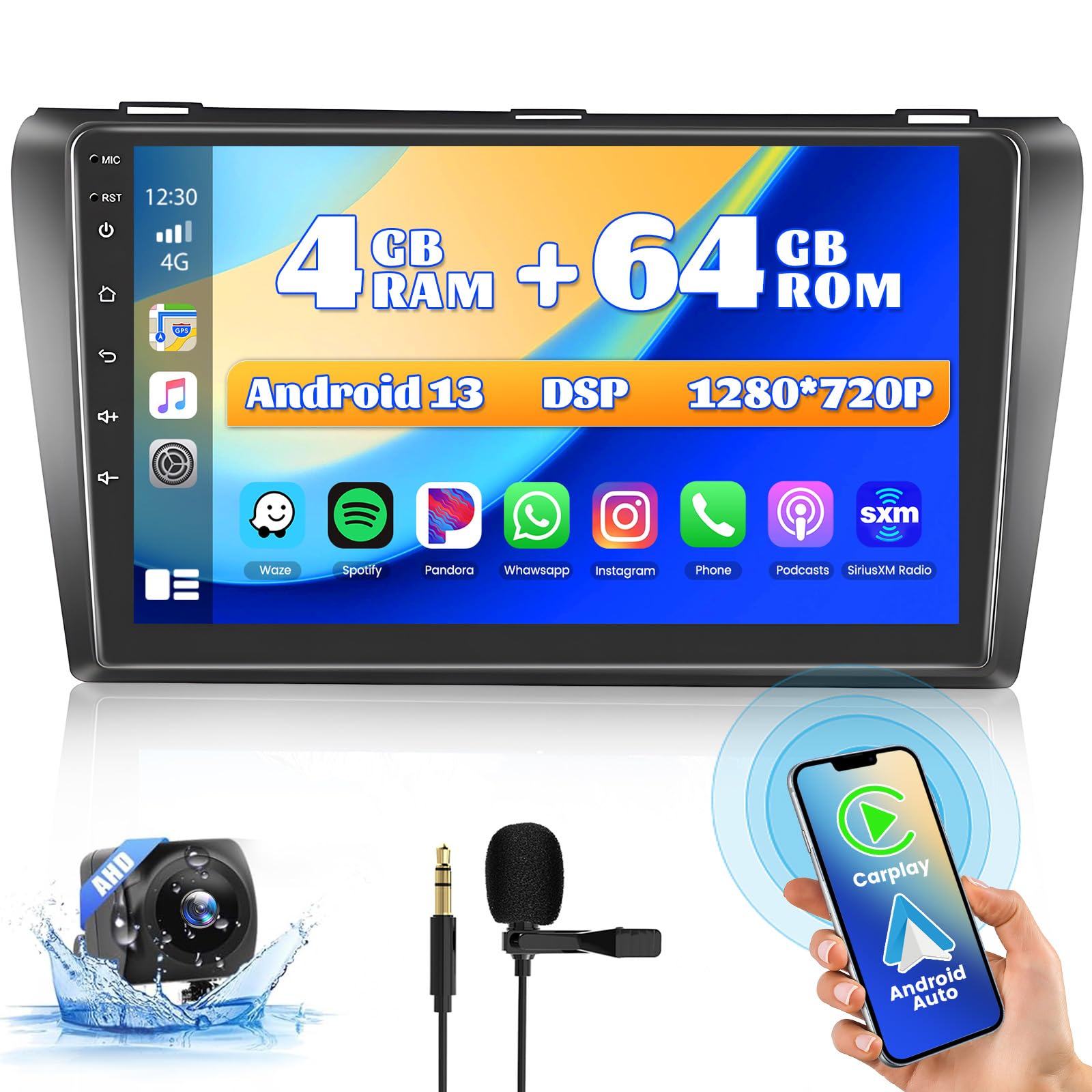 Hikity Autoradio Android 13 per Mazda 3 9 Pollici