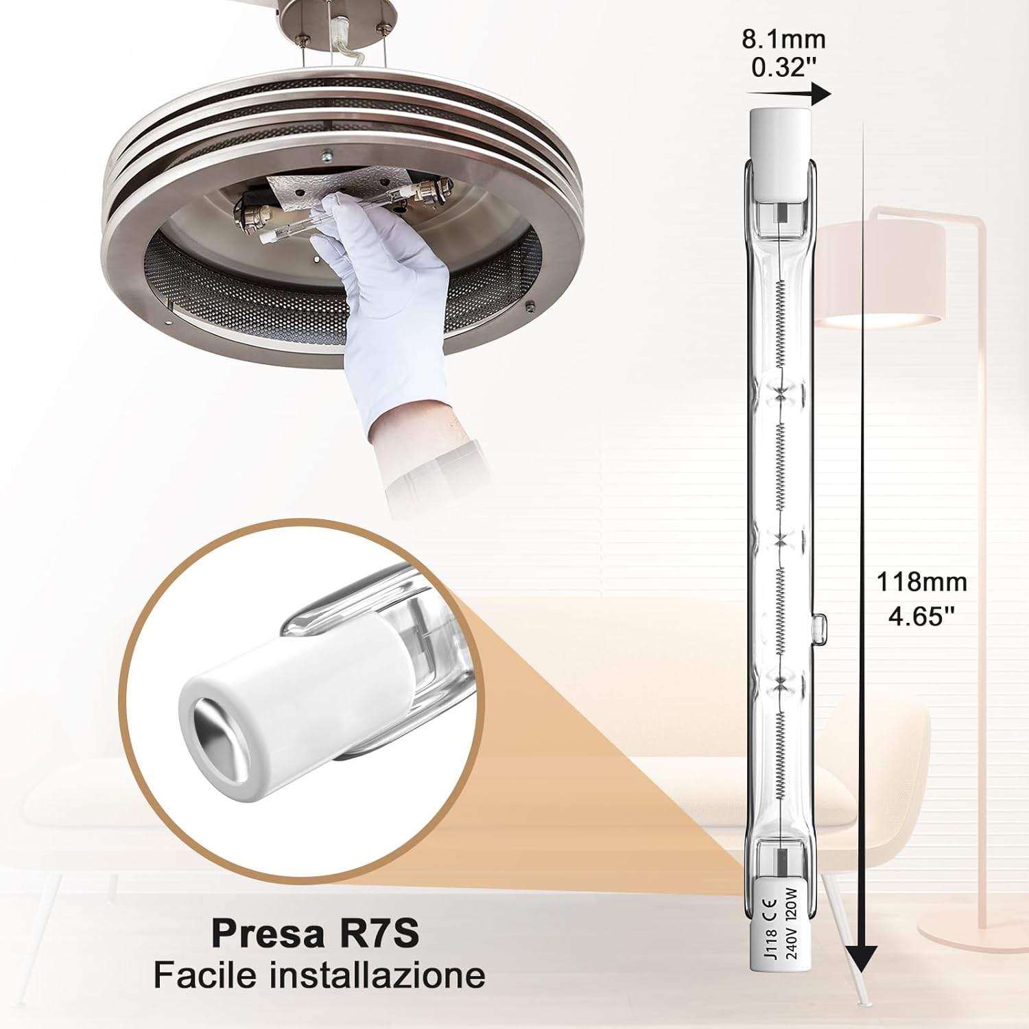 Lampadina Alogena R7S 118mm 120W 230V, 5 Pezzi - immagine 3