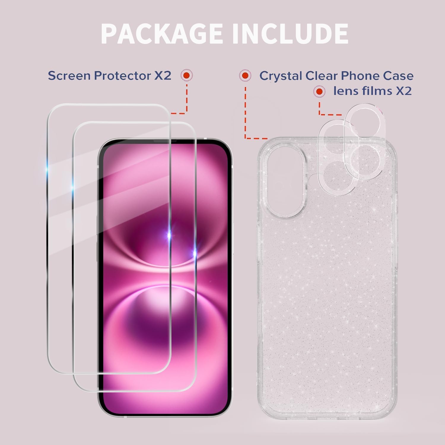 Cover Glitter per iPhone 16 (2+2 pezzi) - immagine 4