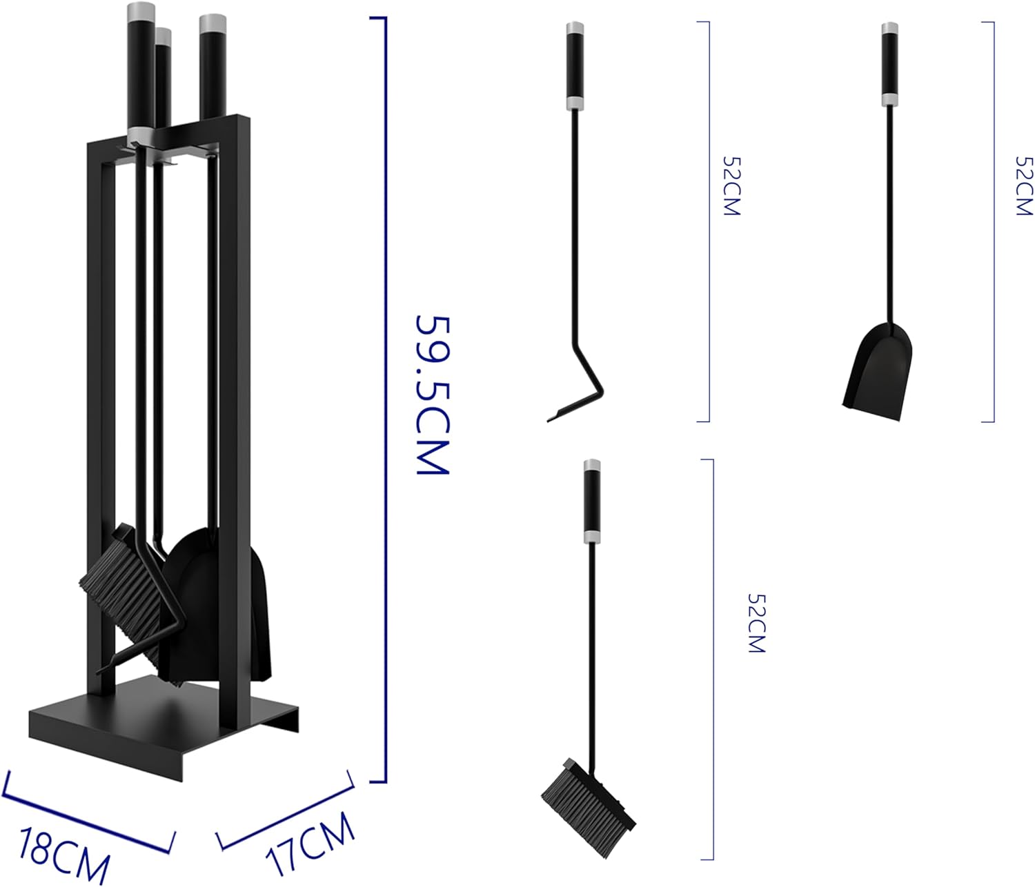 Kingson - Set Accessori Caminetto 3 Pezzi con Supporto, Nero - immagine 3