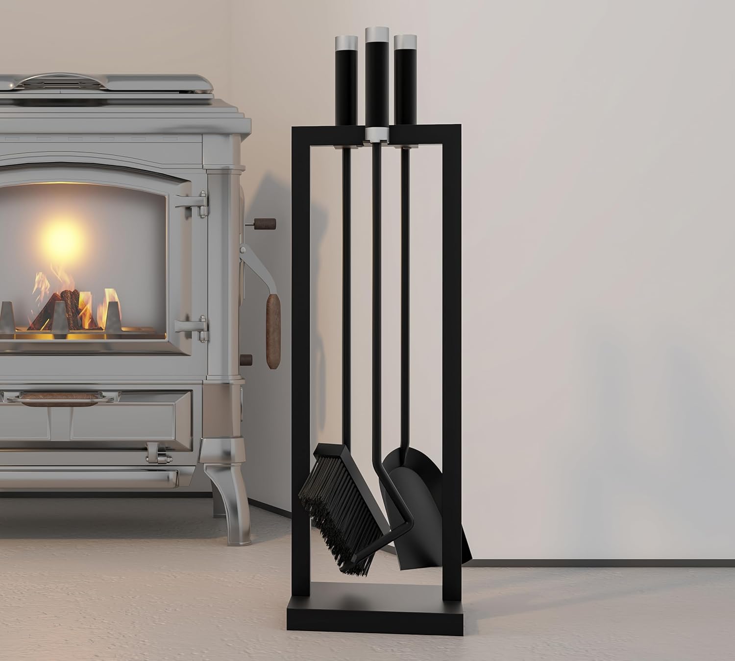 Kingson - Set Accessori Caminetto 3 Pezzi con Supporto, Nero - immagine 6