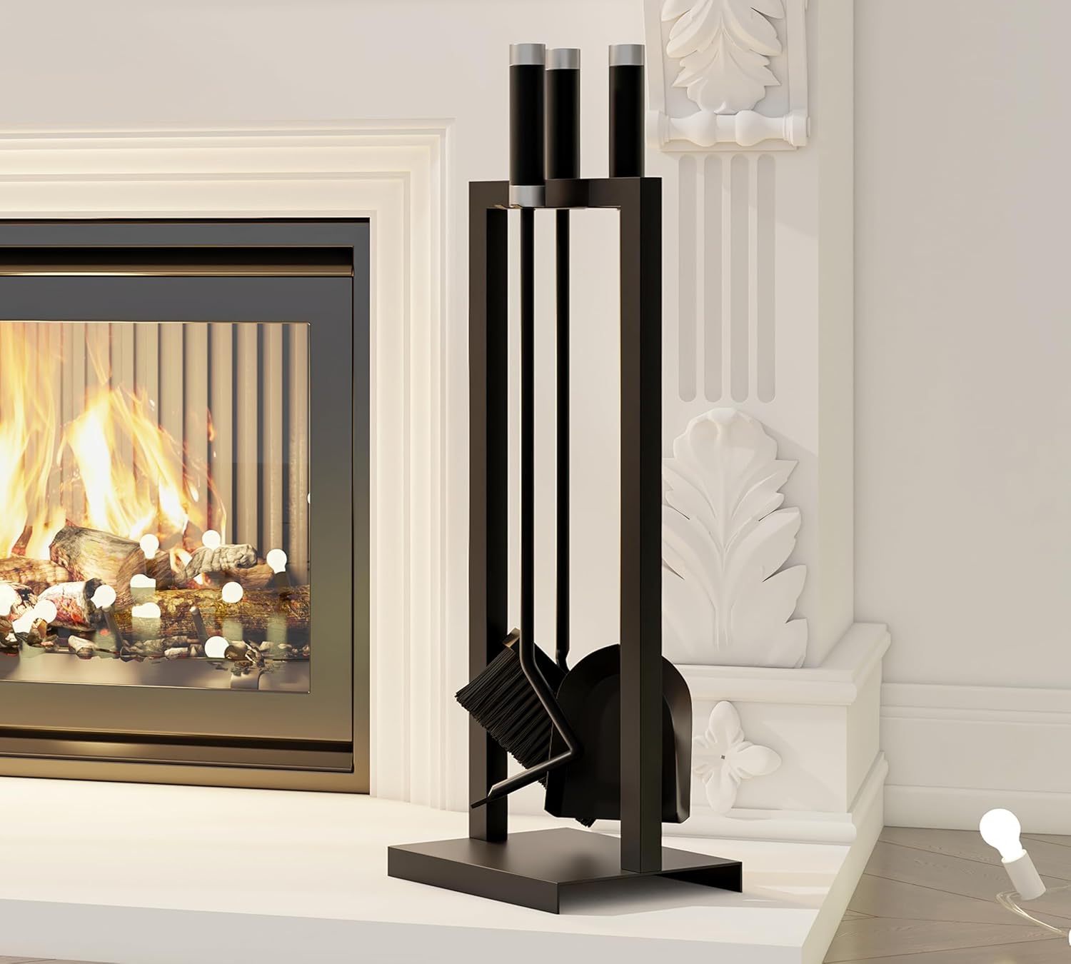 Kingson - Set Accessori Caminetto 3 Pezzi con Supporto, Nero - immagine 7