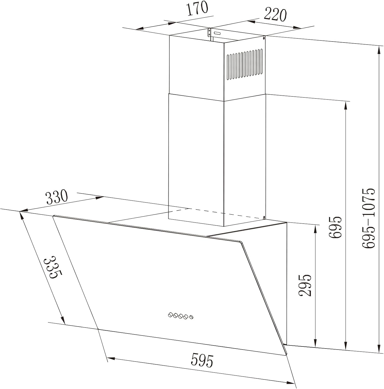 Ciarra CAB6750 - Cappa Aspirante Inclinata 60cm 350m³/h, Nera - immagine 2