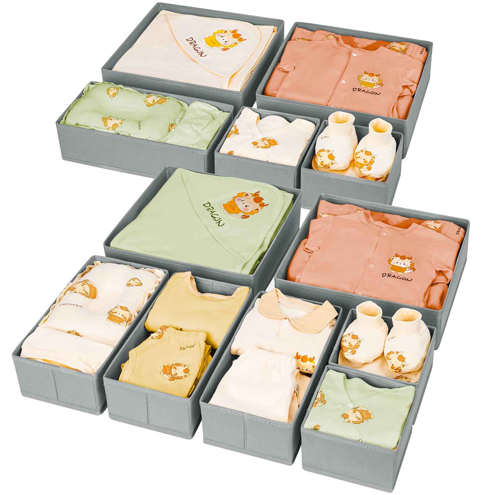 Dimj Organizer per Cassetti e Armadio, 12 Pezzi Grigio