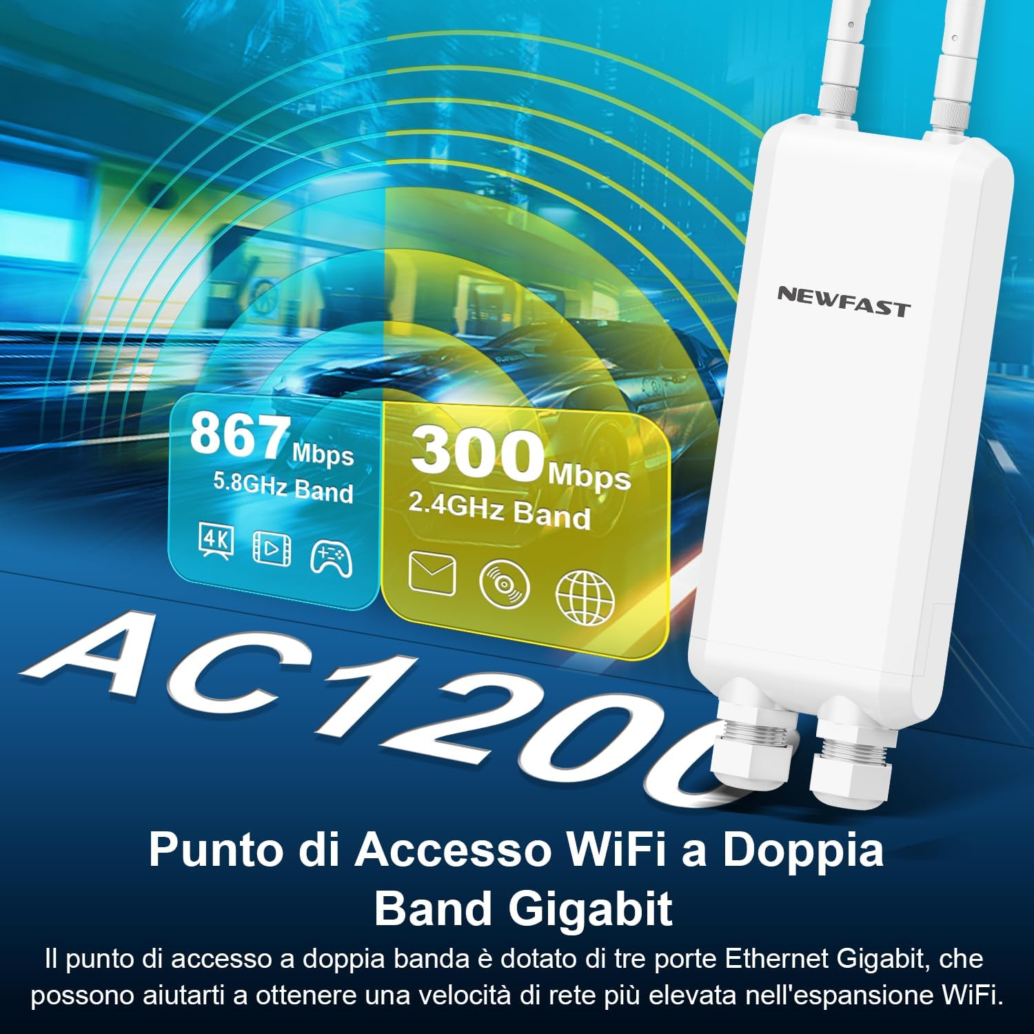 Newfast Ripetitore WiFi Esterno 1200Mbps Dual Band - immagine 2