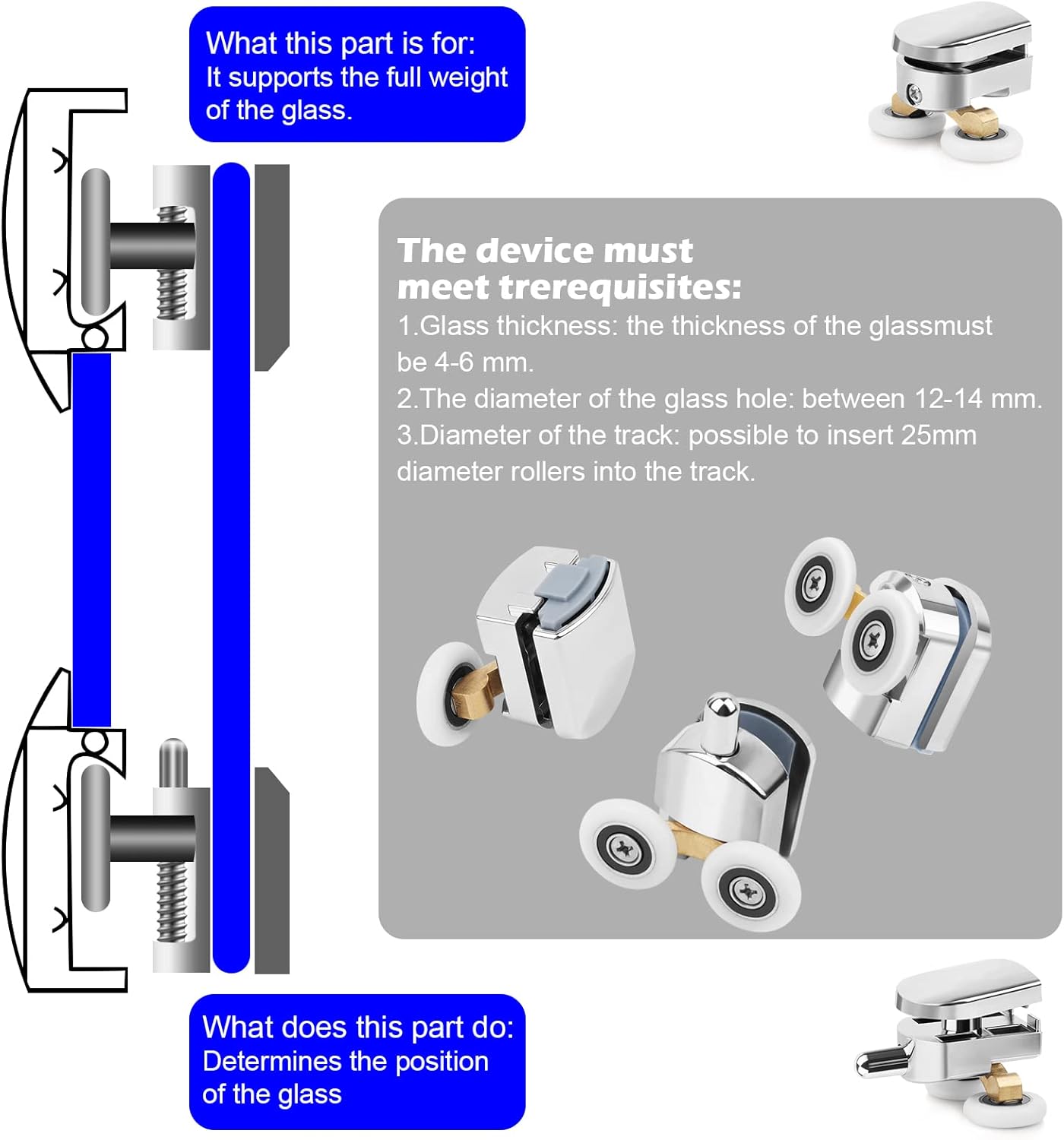 4 Set Rulli per Porta Box Doccia 23 mm - immagine 3