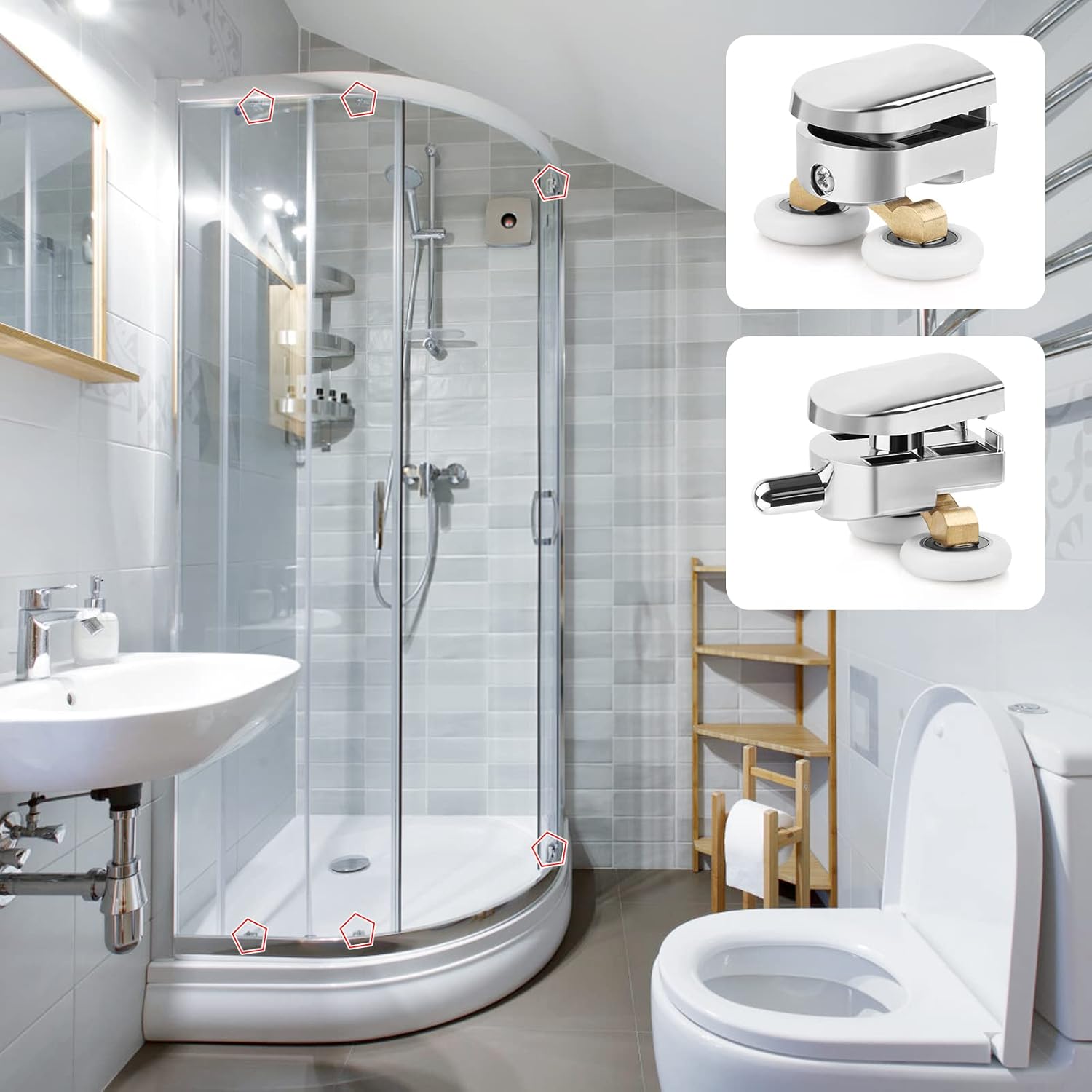 4 Set Rulli per Porta Box Doccia 23 mm - immagine 6