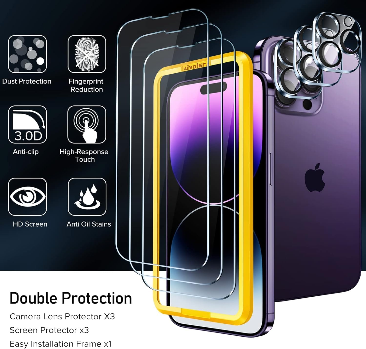 Ivoler 3x Vetro Temperato per iPhone 14 Pro 6.1" - immagine 5