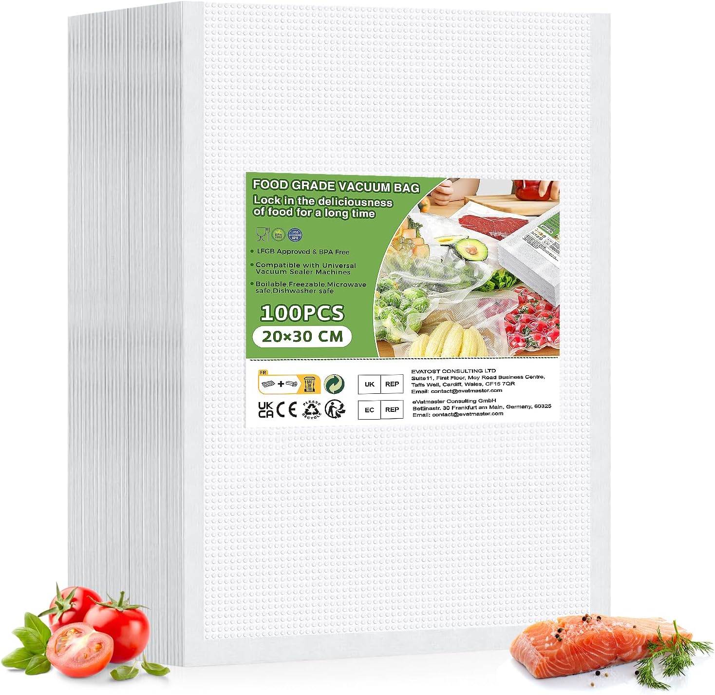 Oderra 100 Sacchetti Sottovuoto per Alimenti 20x30 cm - immagine 1