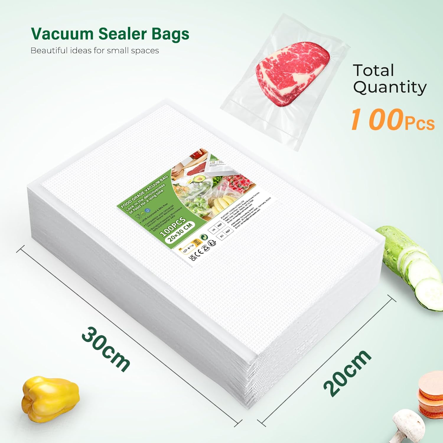 Oderra 100 Sacchetti Sottovuoto per Alimenti 20x30 cm - immagine 2