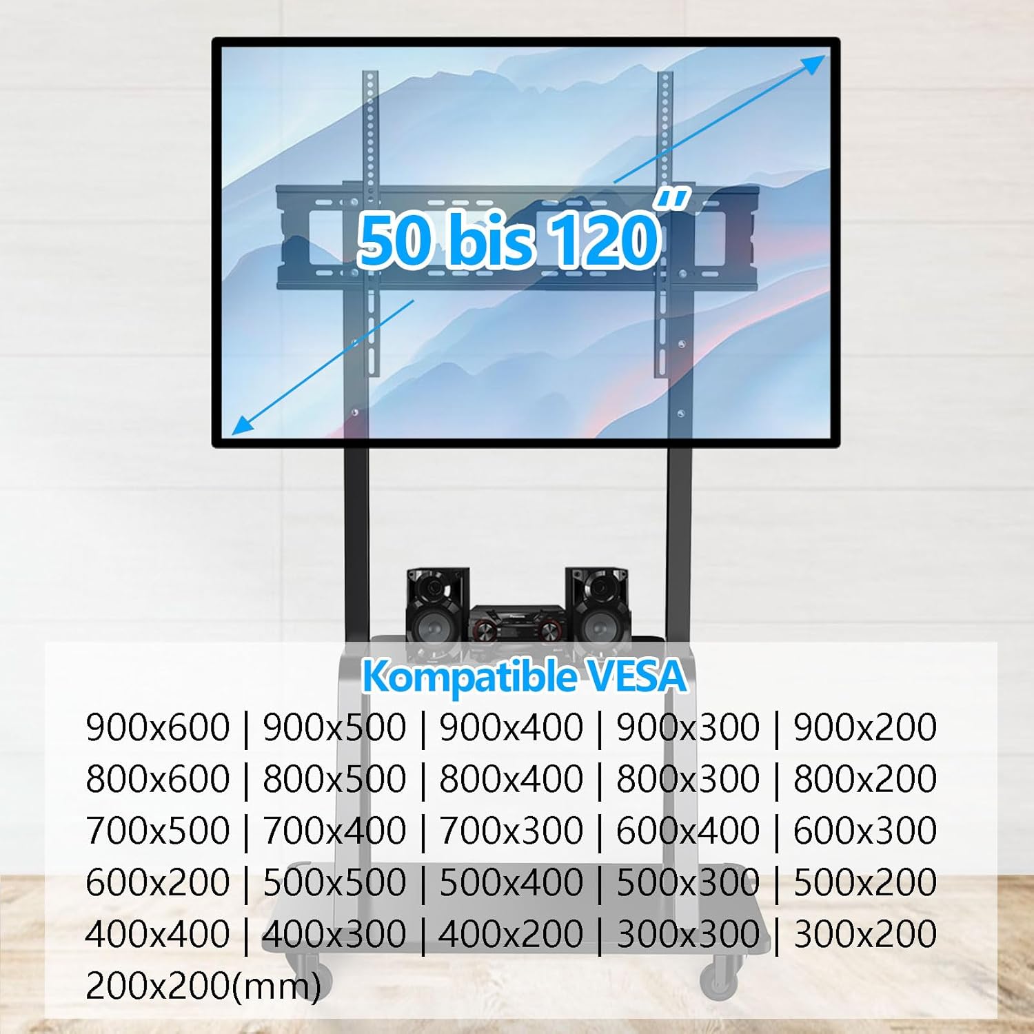 JXMTSW Supporto TV Portatile con Ruote 50-120" - immagine 4