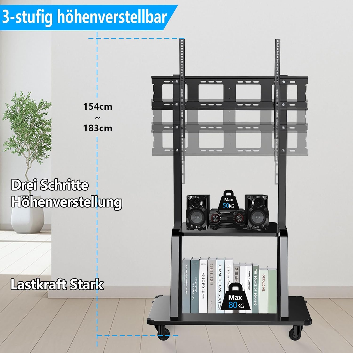 JXMTSW Supporto TV Portatile con Ruote 50-120" - immagine 5